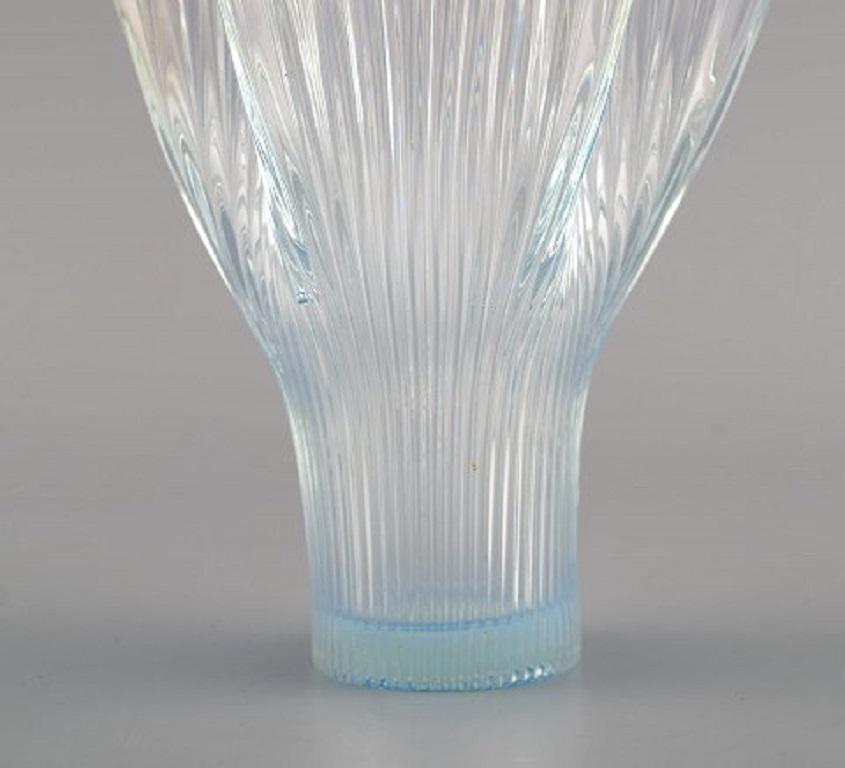 Scandinavian Modern Arthur Percy for Gullaskruf, Veckla Vase in Light Blue Mouth Blown Art Glass For Sale