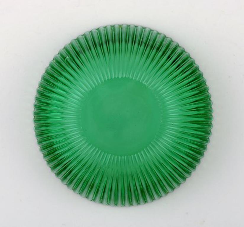 Swedish Arthur Percy for Nybro, Sweden, 3 Bowls in Green Art Glass, Fluted Design For Sale