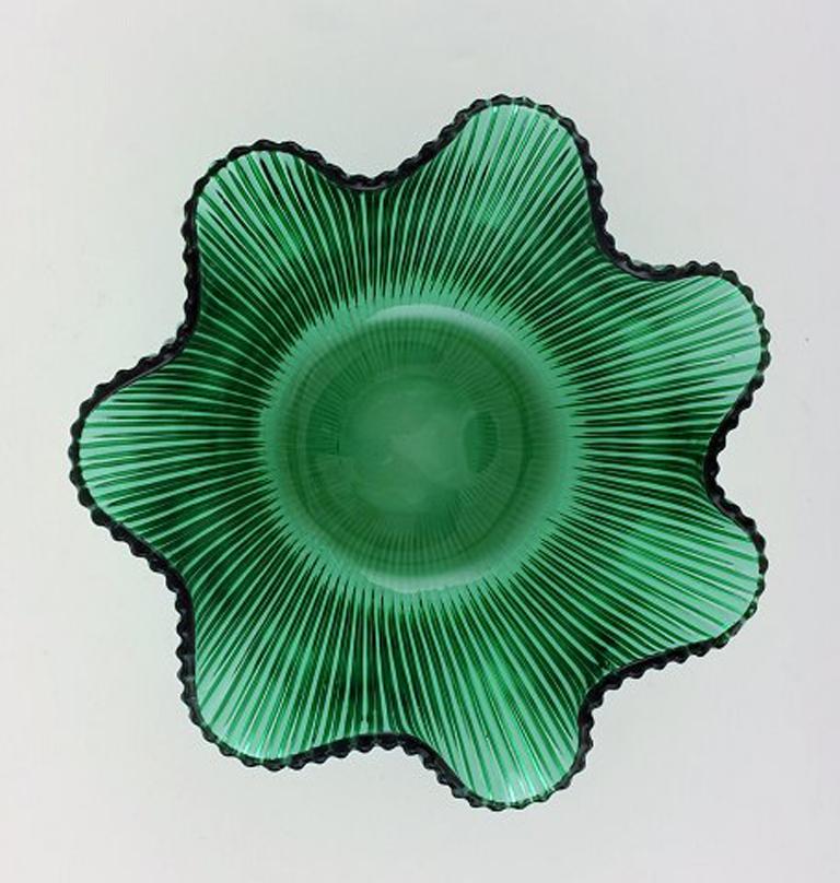 Arthur Percy pour Nybro, Suède, 3 bols en verre d'art vert, design cannelé en vente 2