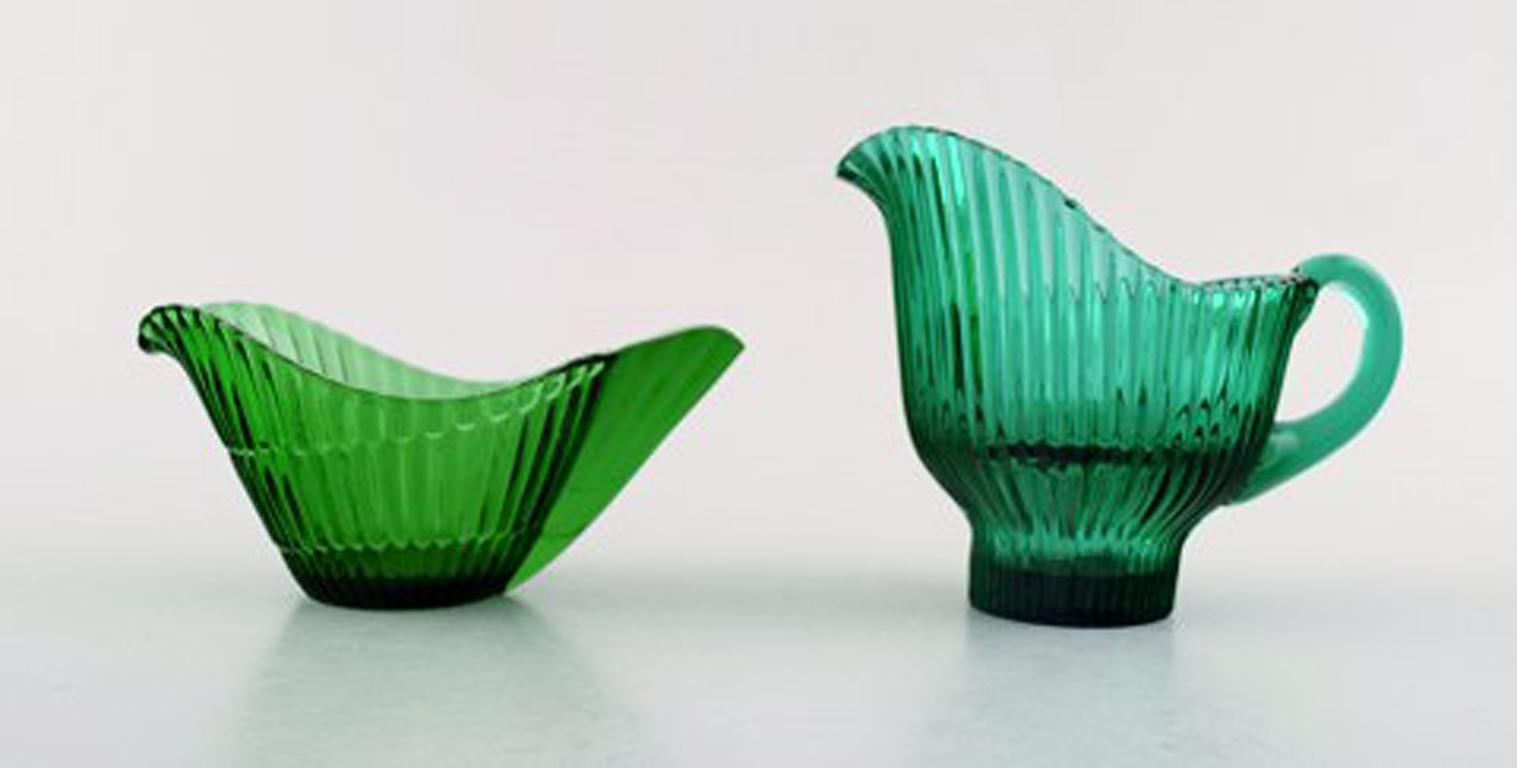 Scandinavian Modern Arthur Percy for Nybro Sweden, Collection of Green Art Glass, 9 Pieces For Sale