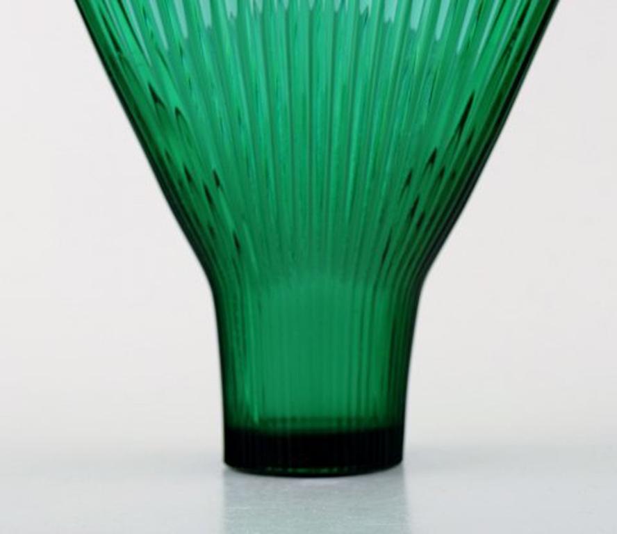 Scandinavian Modern Arthur Percy for Nybro Sweden, Two Bowls and a Vase in Green Art Glass For Sale