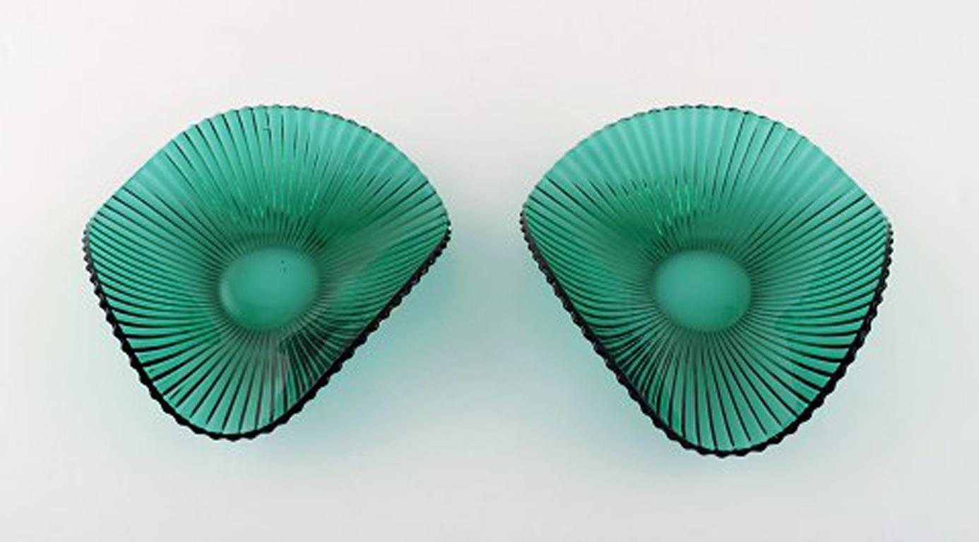 Swedish Arthur Percy for Nybro Sweden, Two Bowls and a Vase in Green Art Glass For Sale