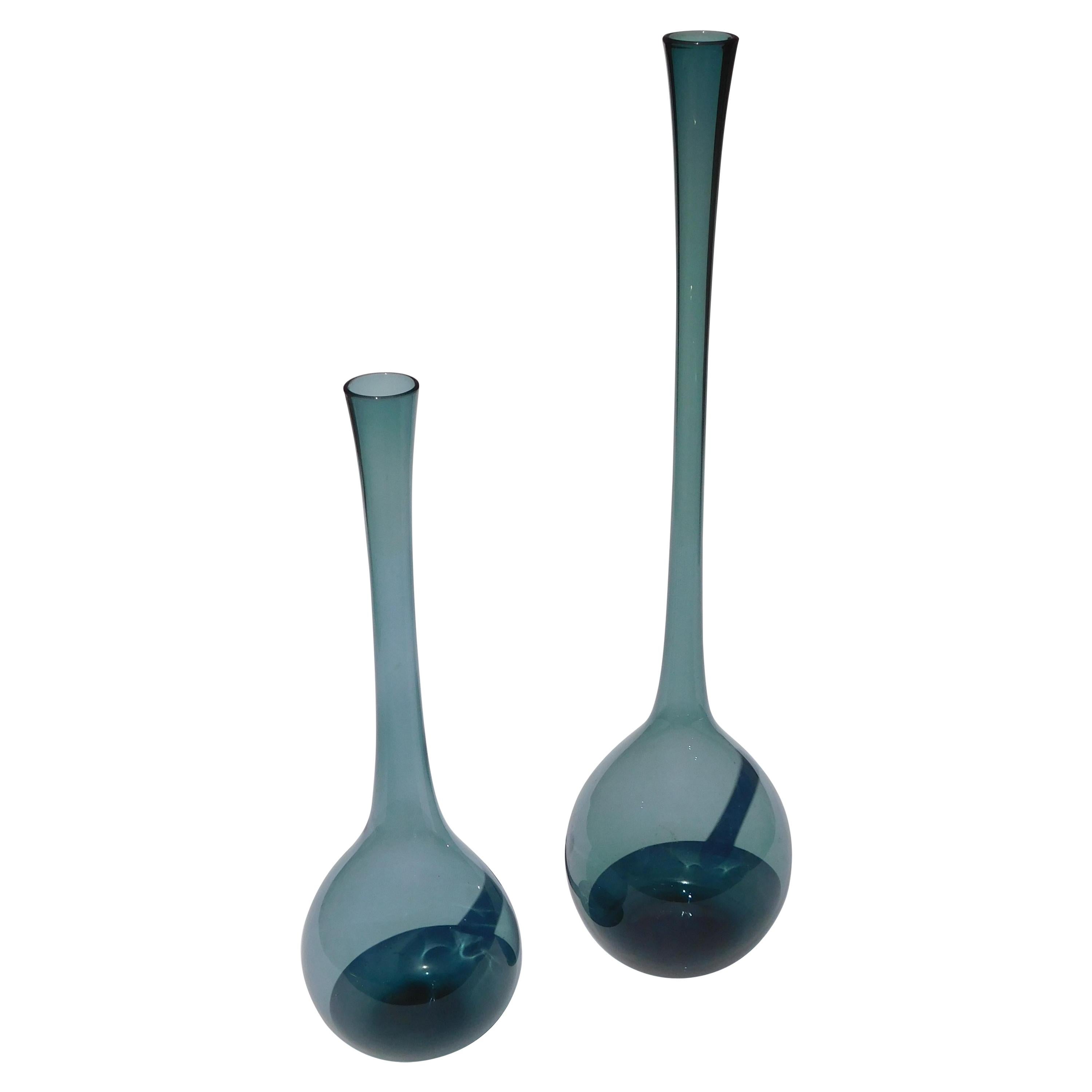 Arthur Percy Pair of Art Glass Vases for Gullaskruf, Sweden, Smoky Blue For Sale