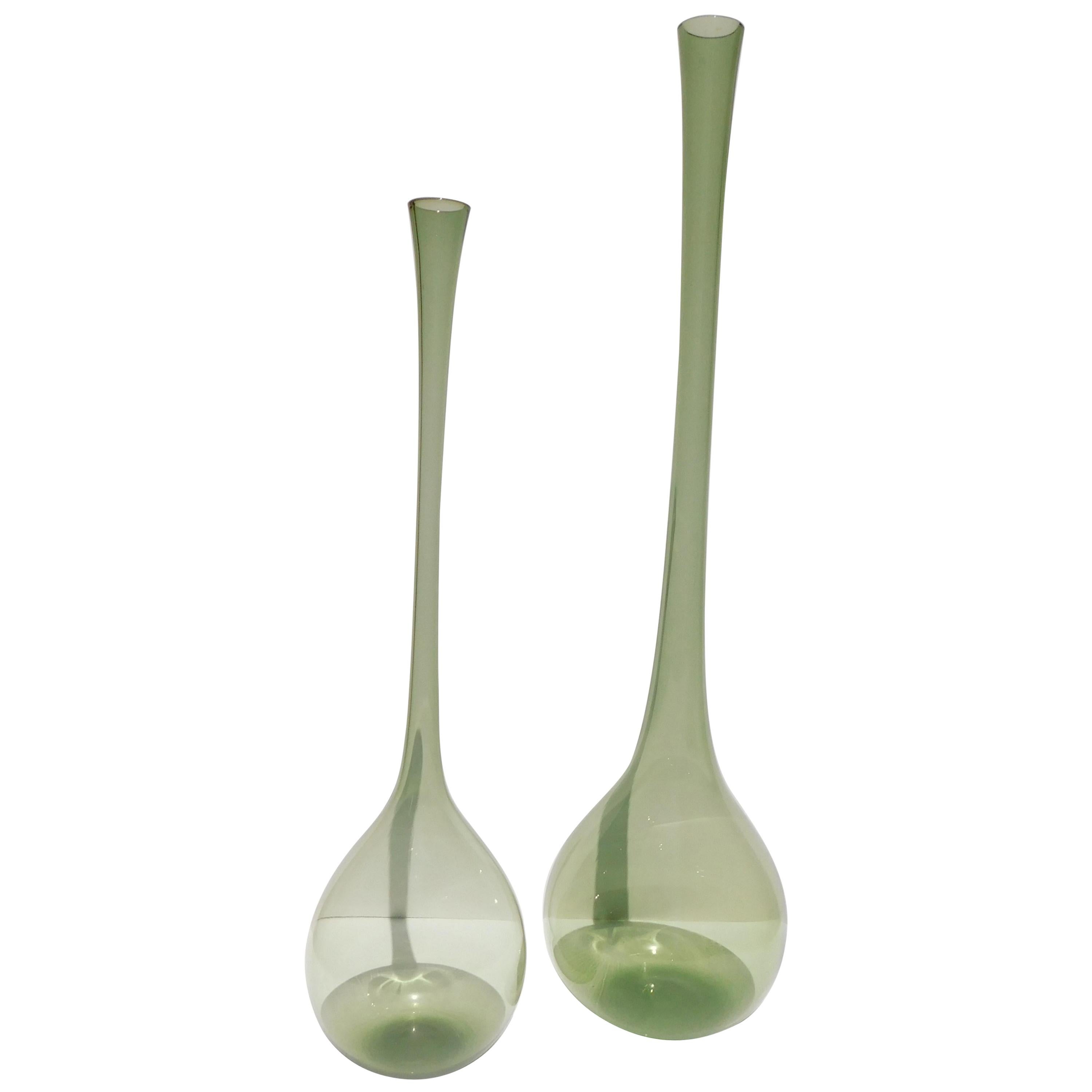 Arthur Percy Pair of Art Glass Vases for Gullaskruf, Sweden, Smoky Green