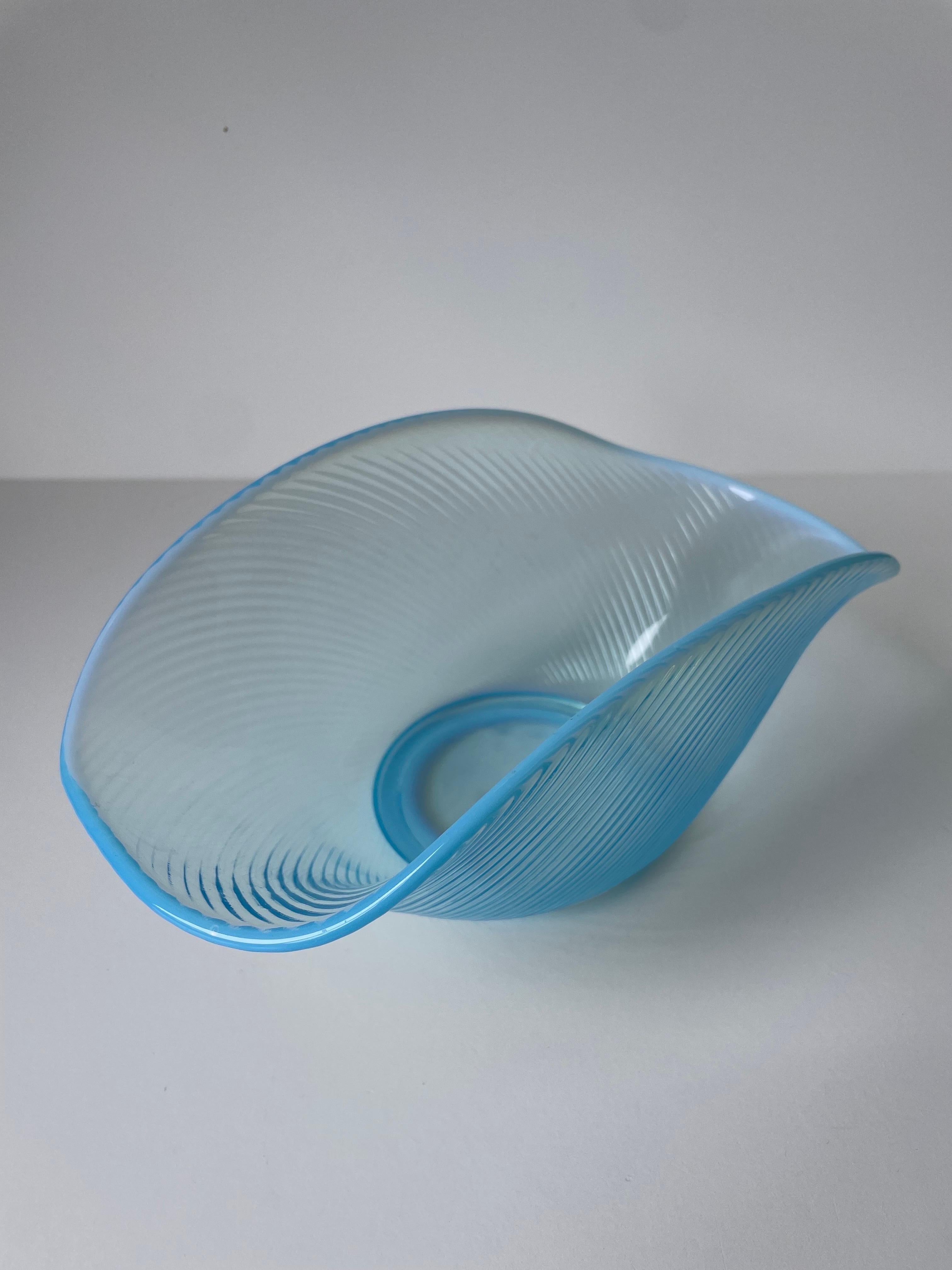Hand-Crafted Arthur Percy Sky Blue Opalescent Glass Bowl, Gullaskruf, 1950s For Sale