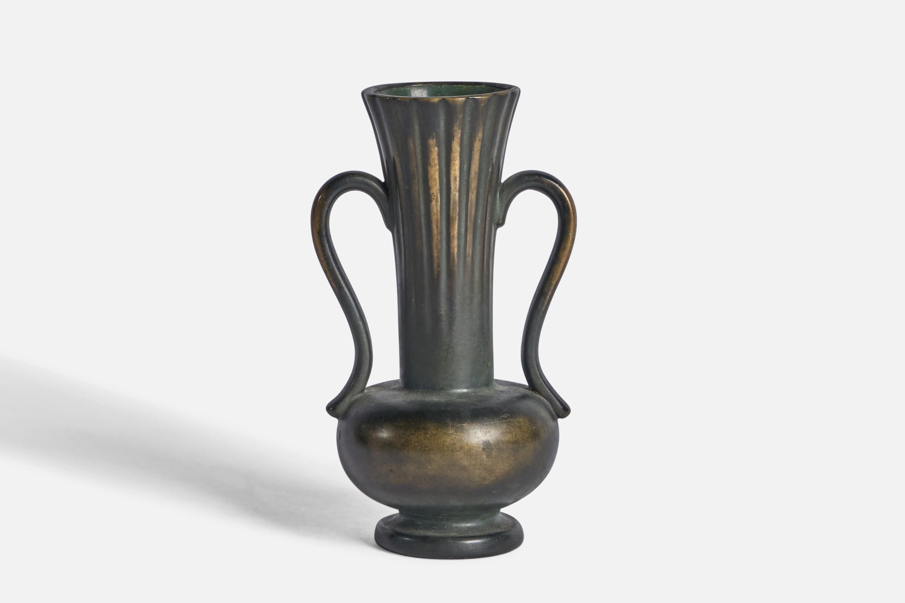 A bronze-glazed earthenware vase designed by Arthur Percy and produced by Gefle, Sweden, 1930s.