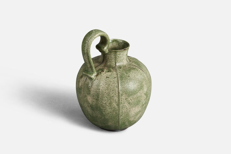 Mid-Century Modern Arthur Percy, Vase, Green-Glazed Earthenware, Gefle, Sweden, 1930s For Sale