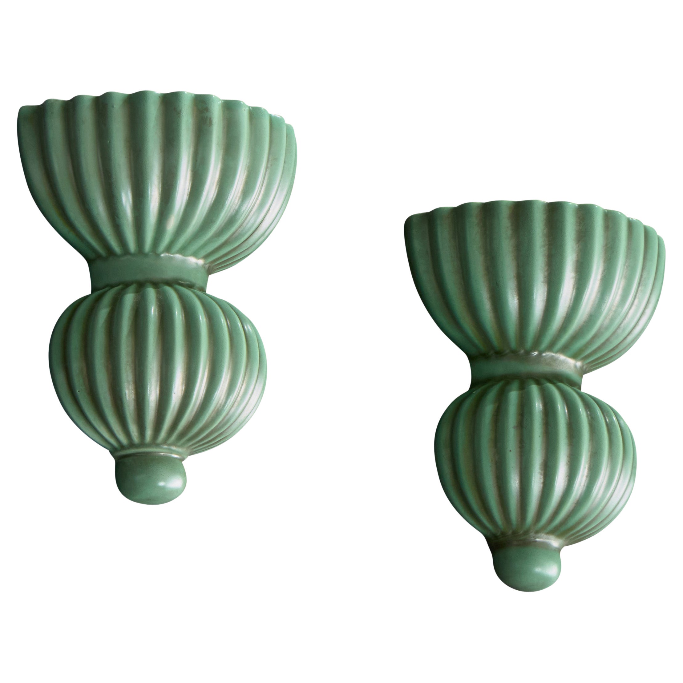 Arthur Percy, Wall Mounted Vases, Ceramic, Sweden, 1930s For Sale