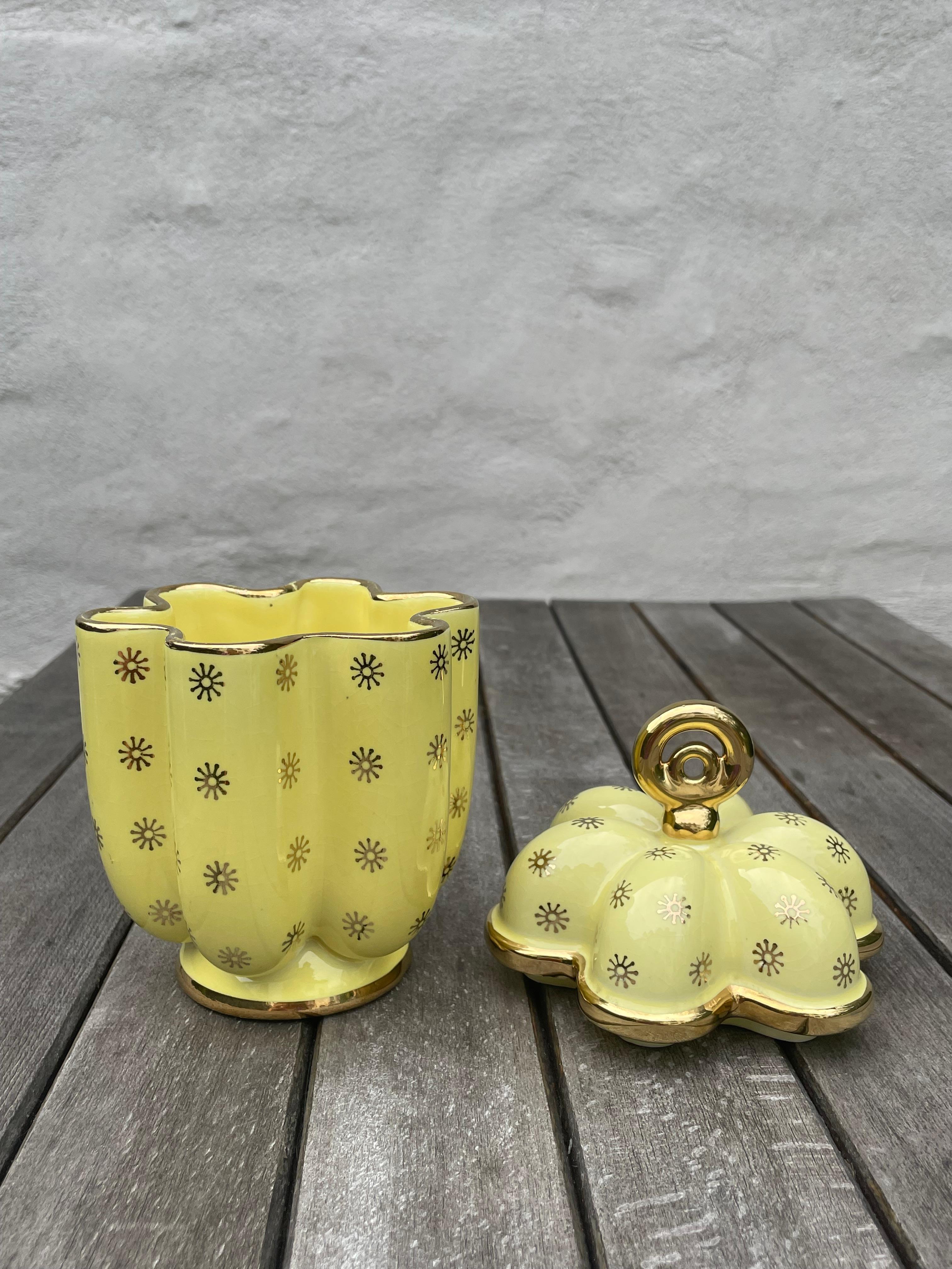 Arthur Percy Yellow Porcelain Golden Decor Lidded Jar, 1950s For Sale 3