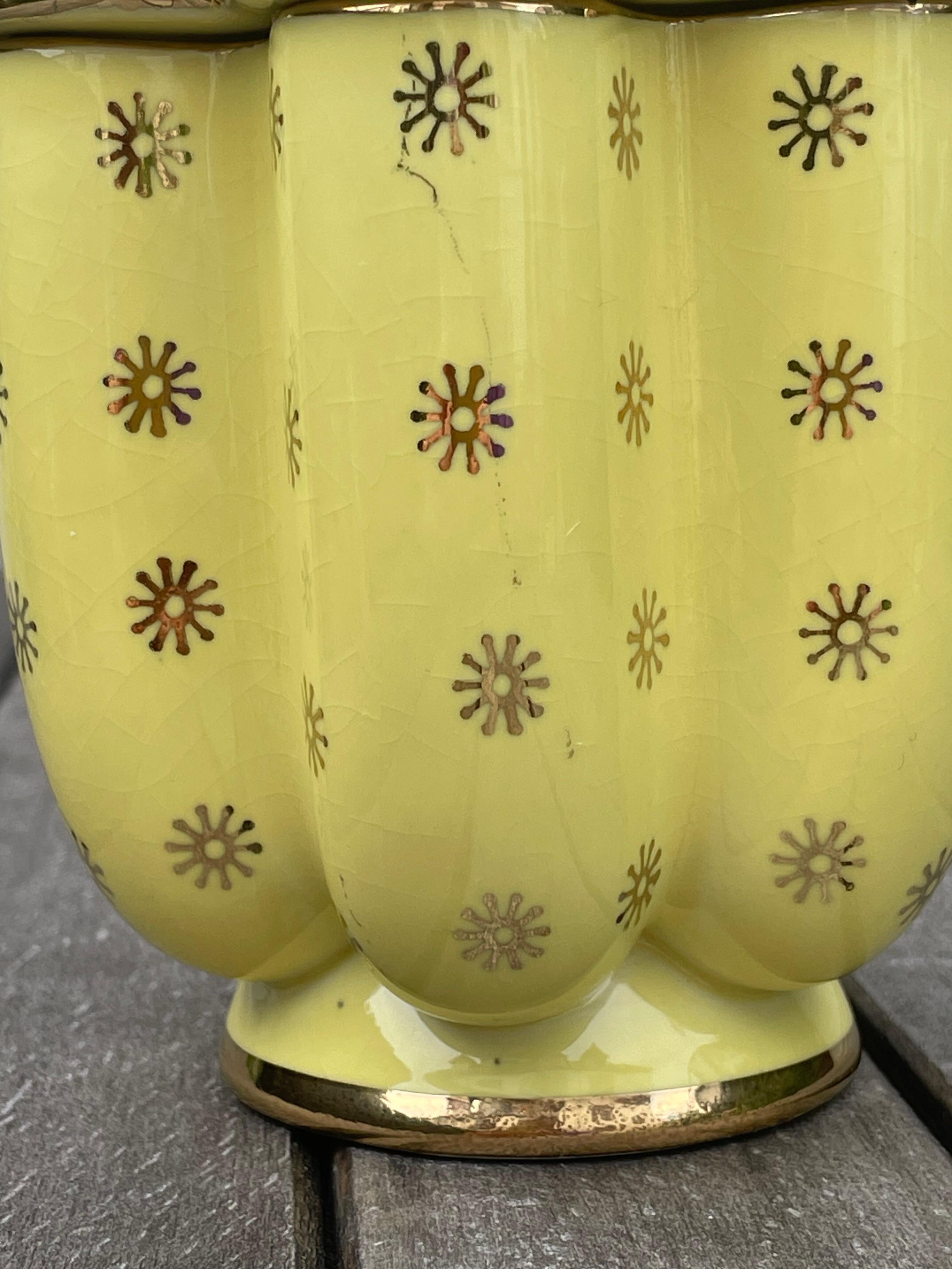 Arthur Percy Yellow Porcelain Golden Decor Lidded Jar, 1950s For Sale 4