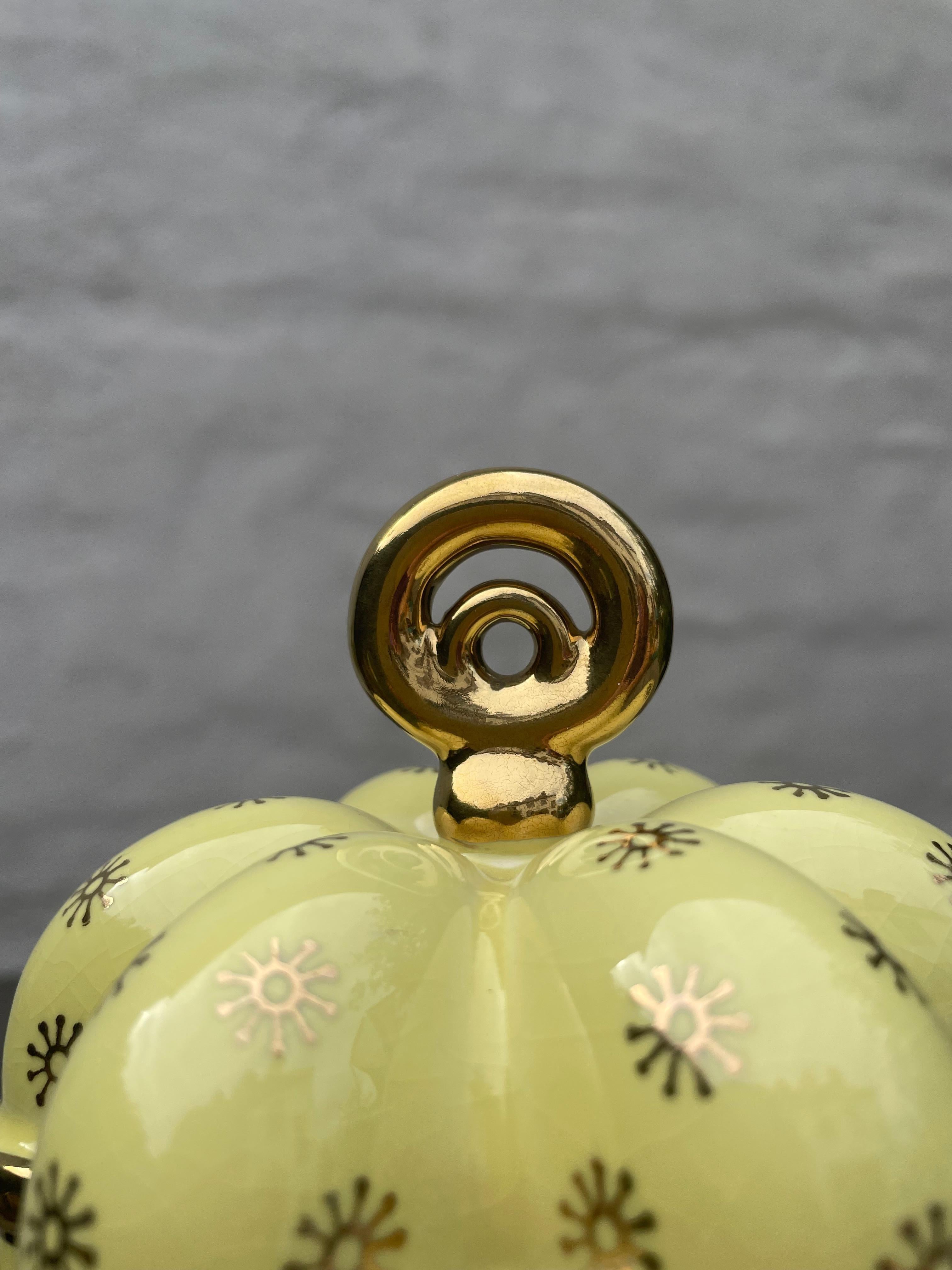 Arthur Percy Yellow Porcelain Golden Decor Lidded Jar, 1950s For Sale 7
