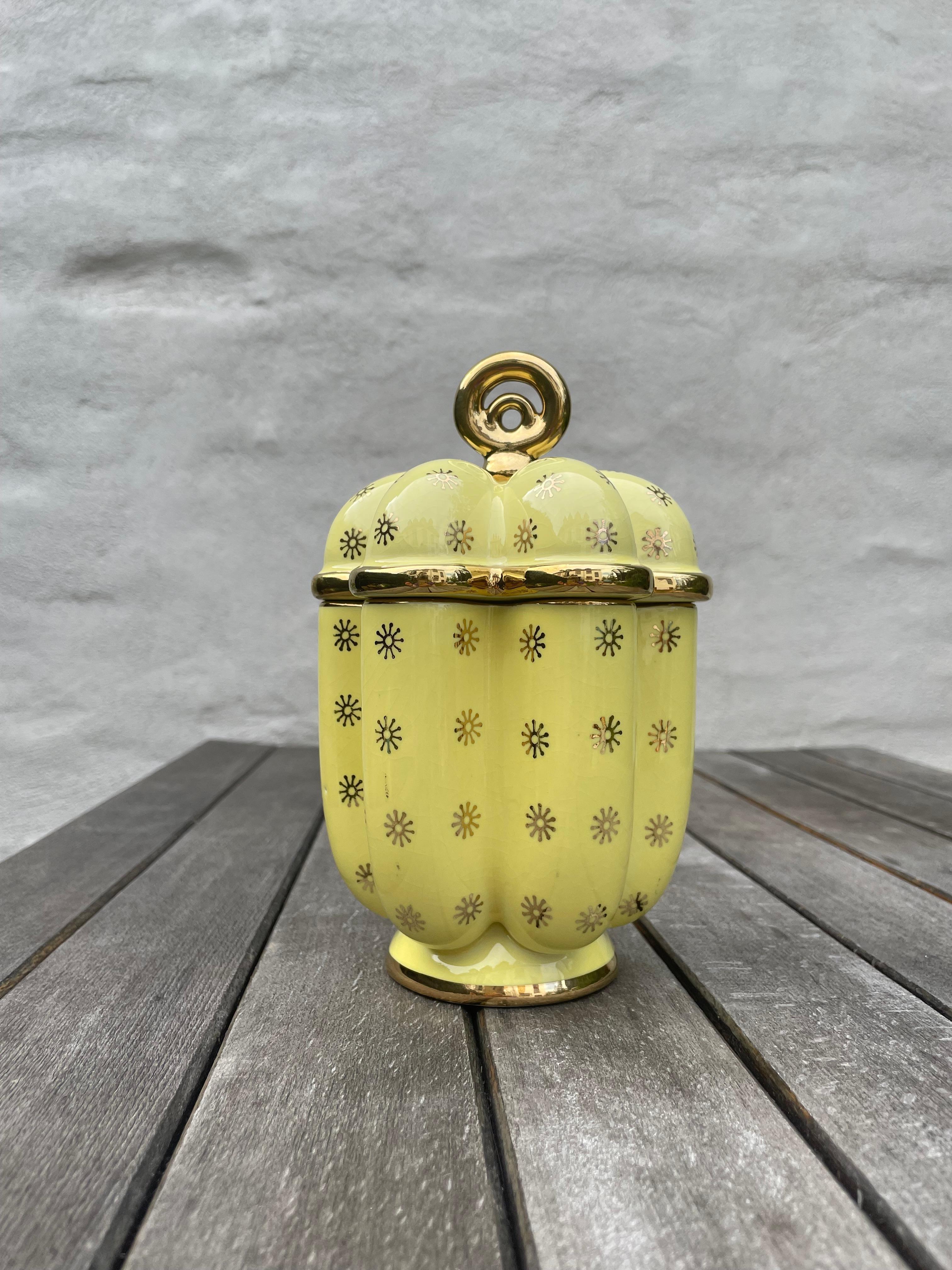 Arthur Percy Yellow Porcelain Golden Decor Lidded Jar, 1950s For Sale 9