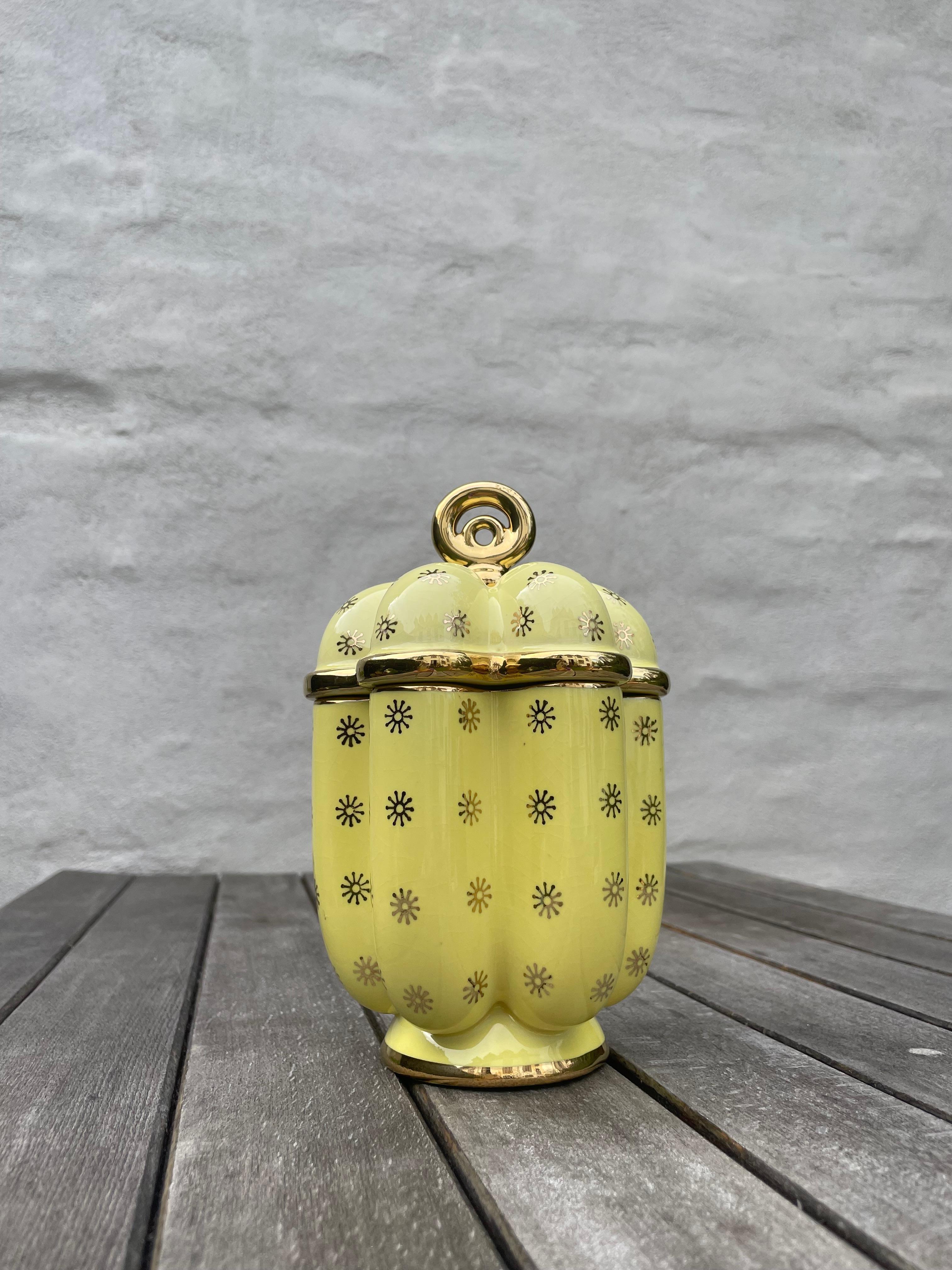 Arthur Percy Yellow Porcelain Golden Decor Lidded Jar, 1950s For Sale 10