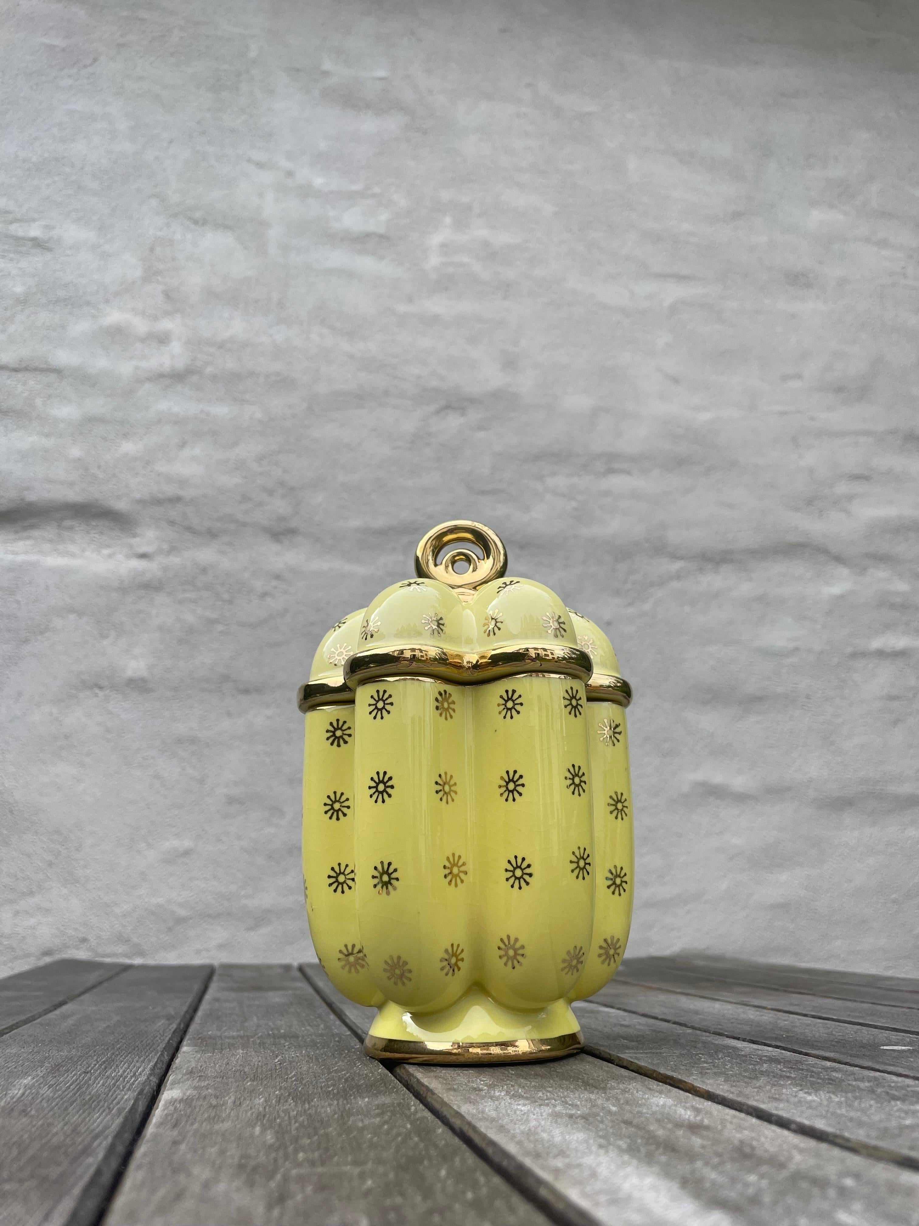 Arthur Percy Yellow Porcelain Golden Decor Lidded Jar, 1950s For Sale 11