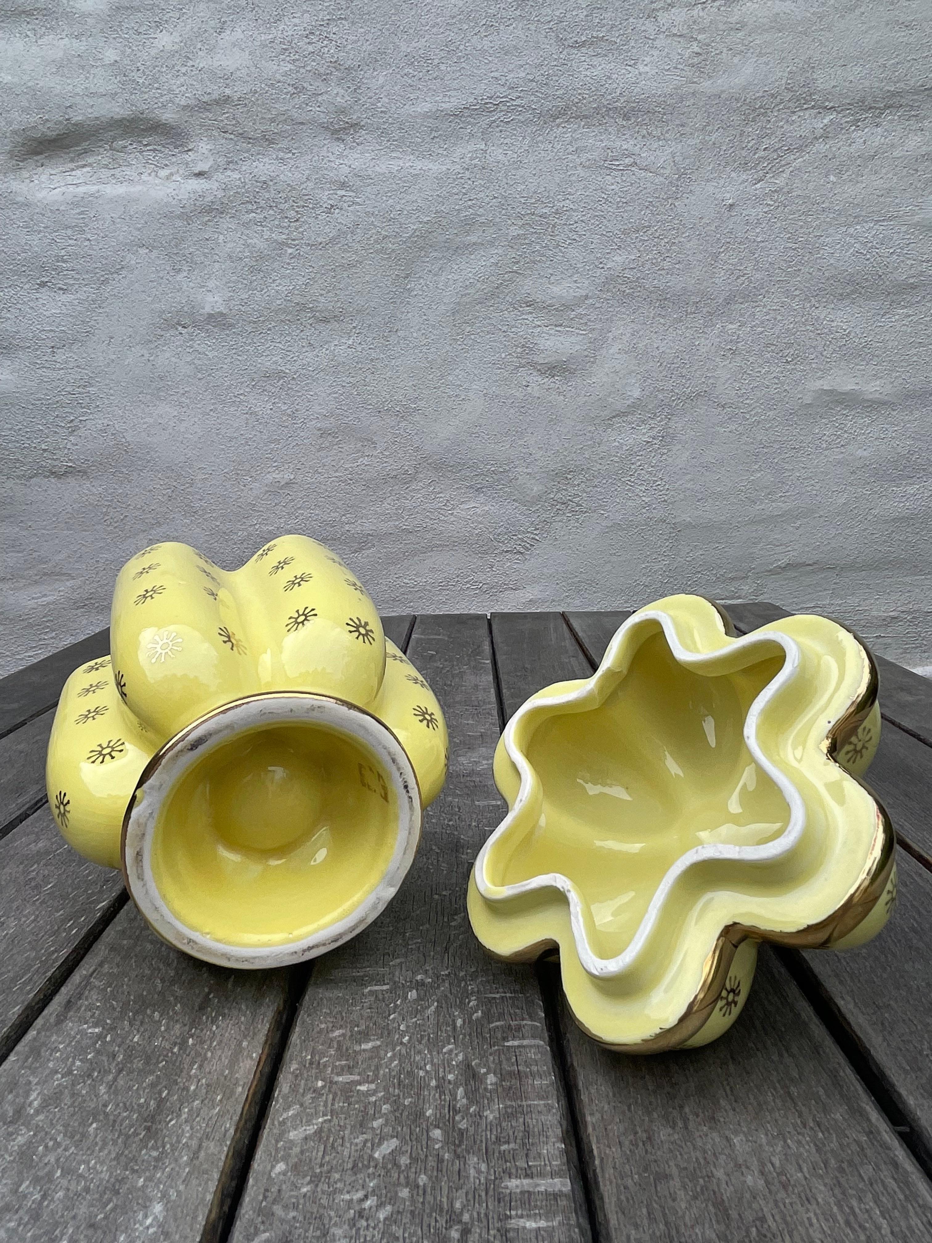 Arthur Percy Yellow Porcelain Golden Decor Lidded Jar, 1950s For Sale 1