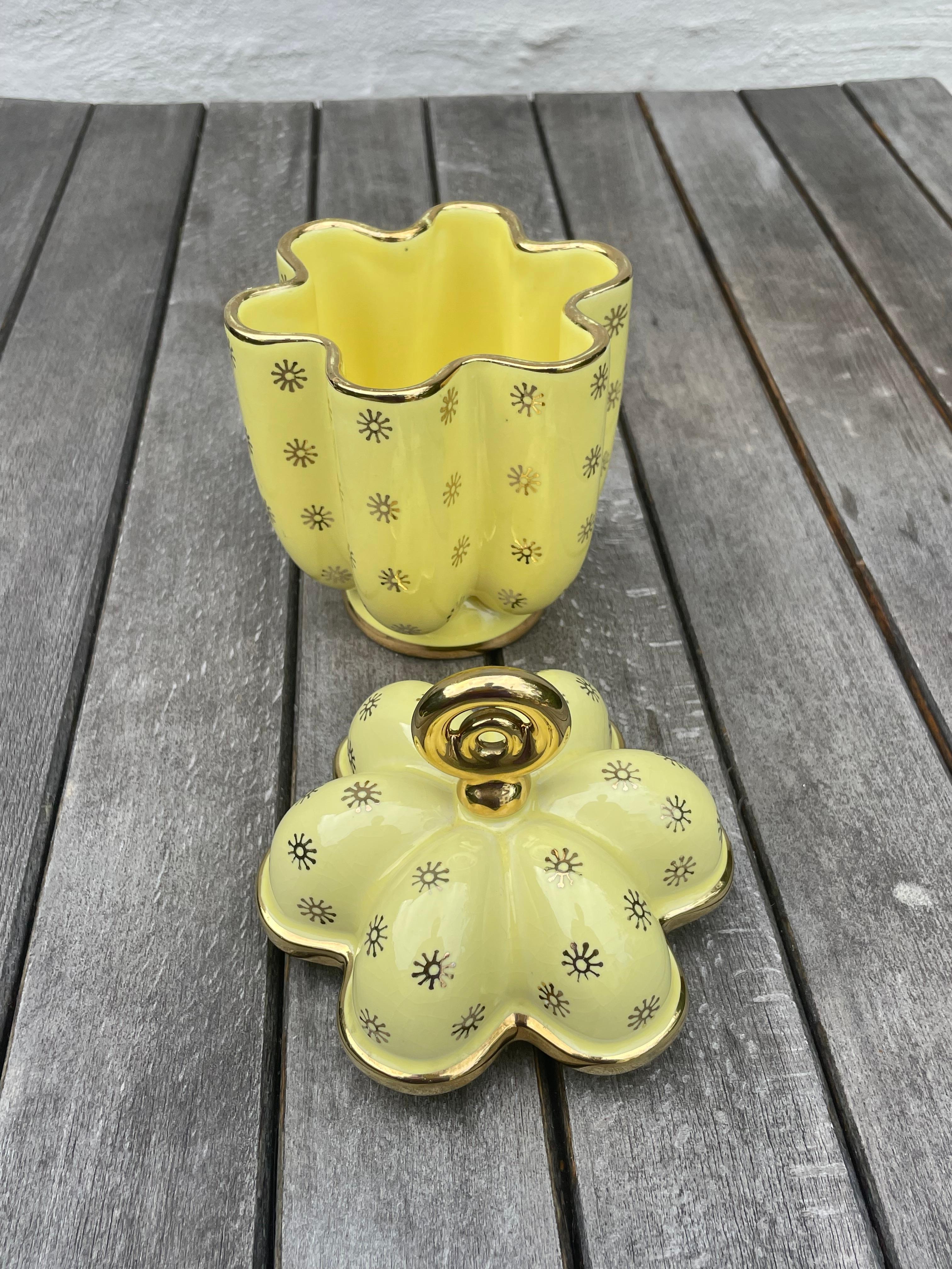 Arthur Percy Yellow Porcelain Golden Decor Lidded Jar, 1950s For Sale 2