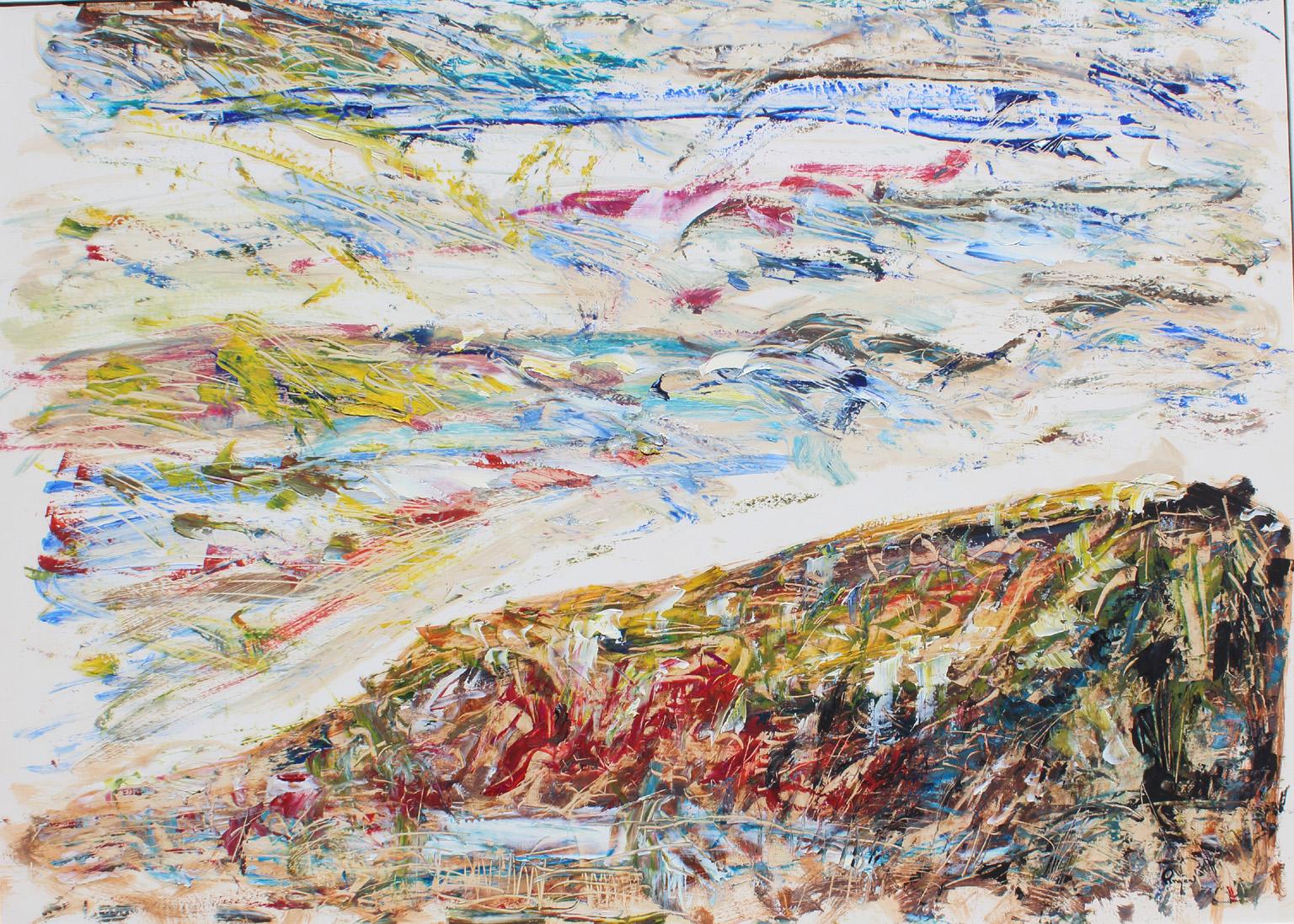 Abstraktes Nature-Gemälde von Arthur Pinajian an der Küste von Bellport, NY, 1980er Jahre,  Öl auf Zeichenkarton auf Masonit, Arthur Pinajian (1914-1999) wurde ein wahrer Meister der strukturellen Farbe. Es ist selten, dass wir einen würdigen