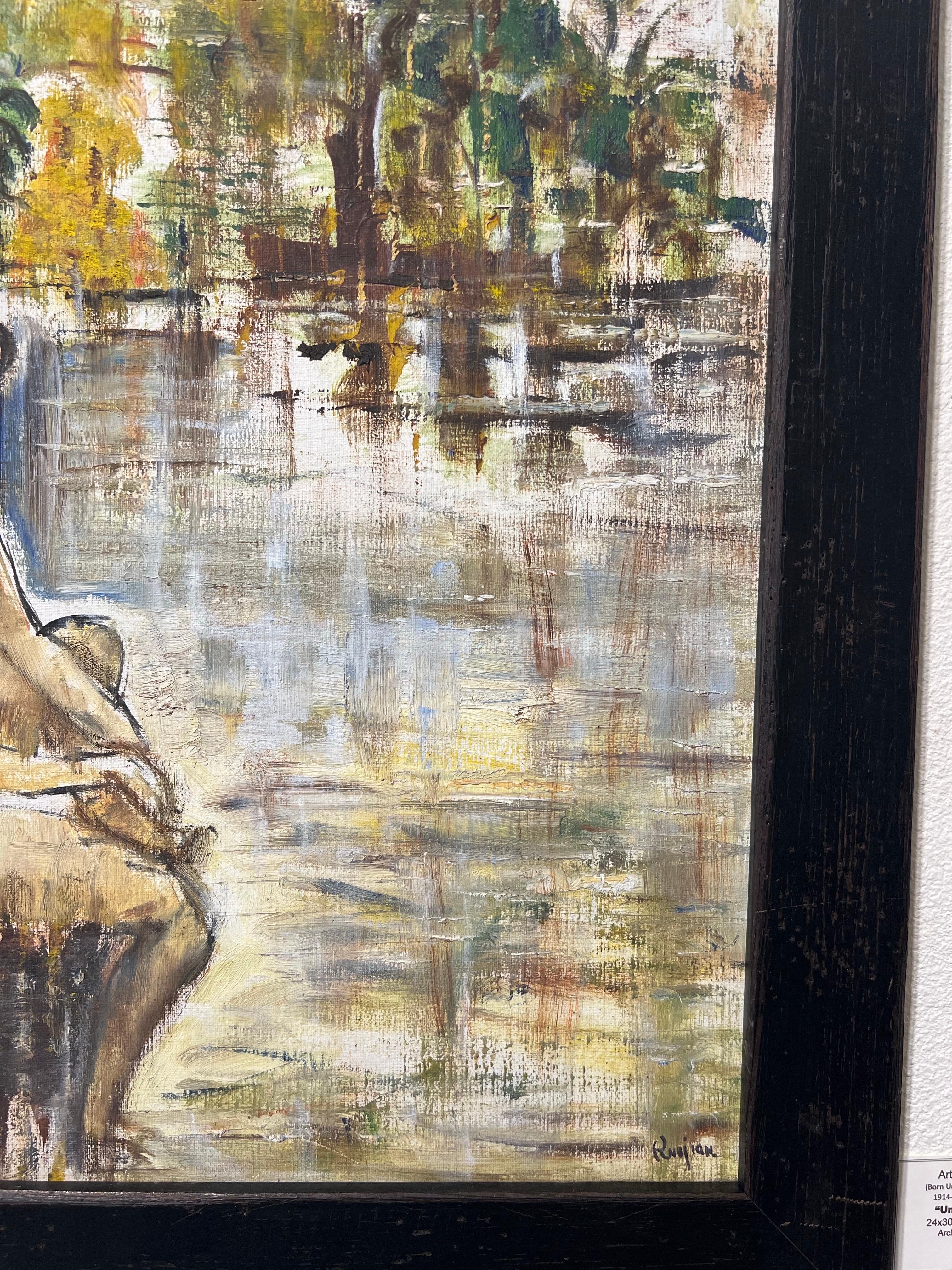 Zeitgenössisches Ölgemälde, Solitude by the Water. – Painting von Arthur Pinajian