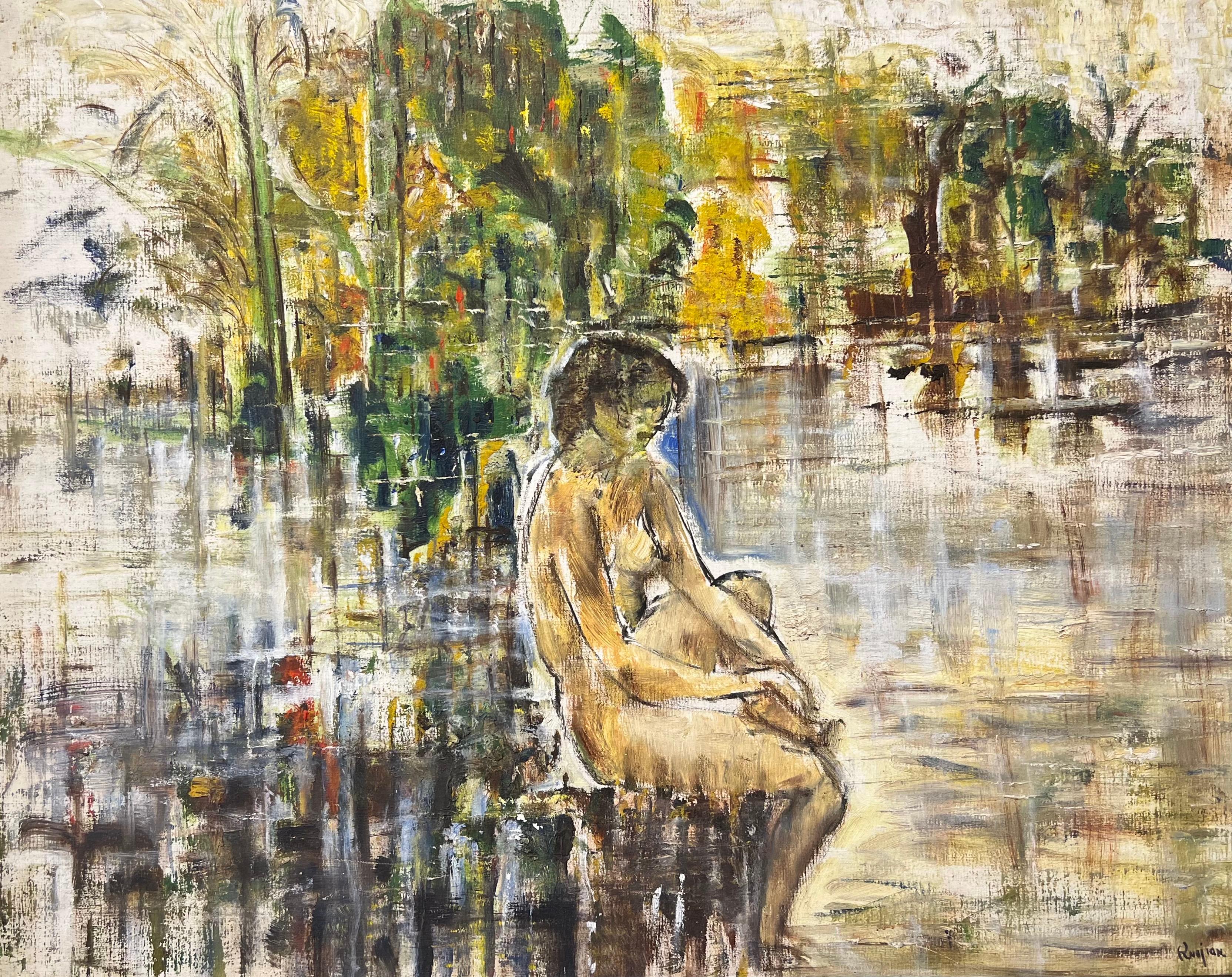 Arthur Pinajian Landscape Painting – Zeitgenössisches Ölgemälde, Solitude by the Water.