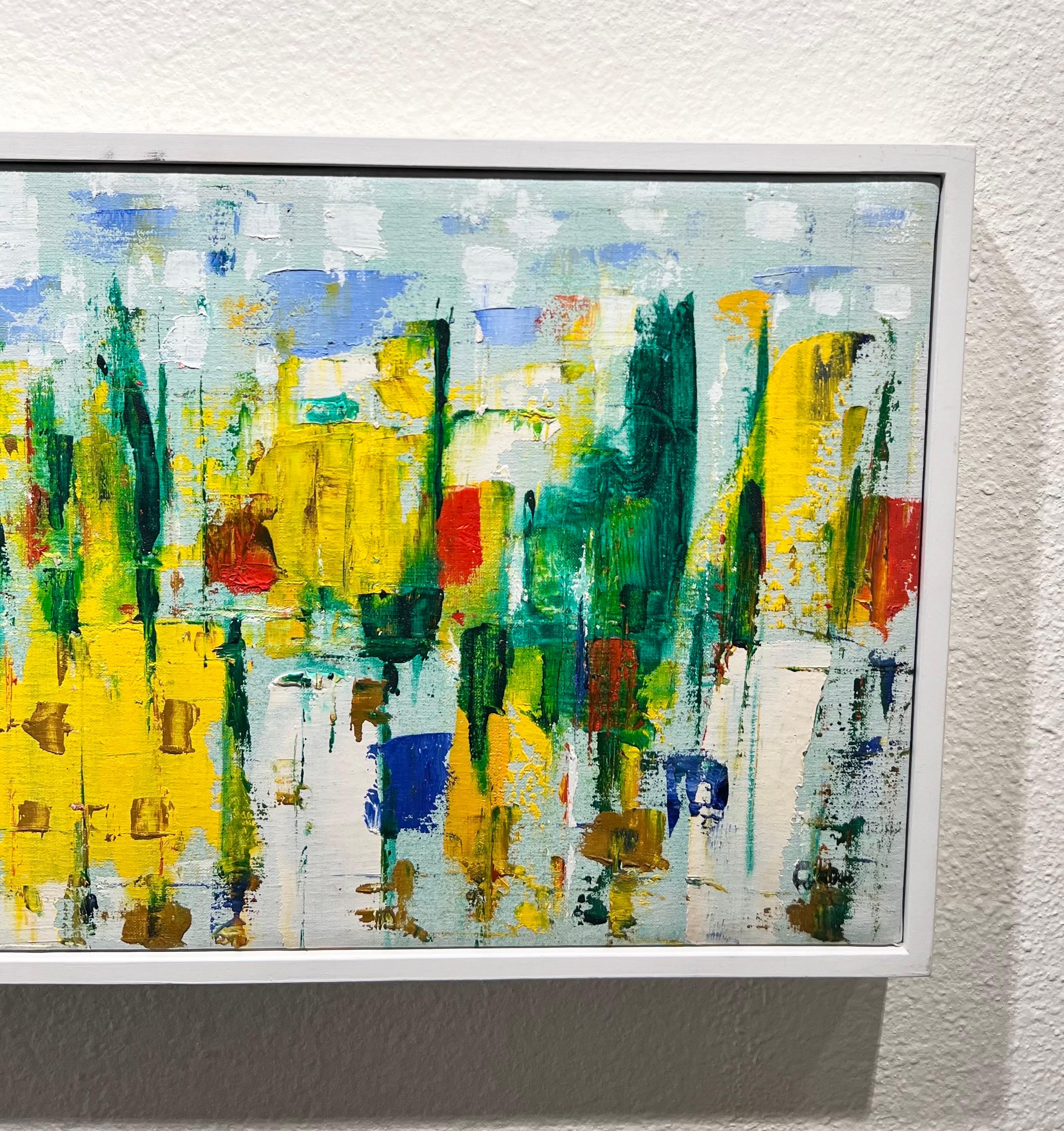 In 'Overlook Mountain, Woodstock, 1974,' Pinajian created a colorful and abstract representation of the Woodstock mountains using oil painting techniques. This work is one of his early pieces and showcases his artistic talent. The oil painting size