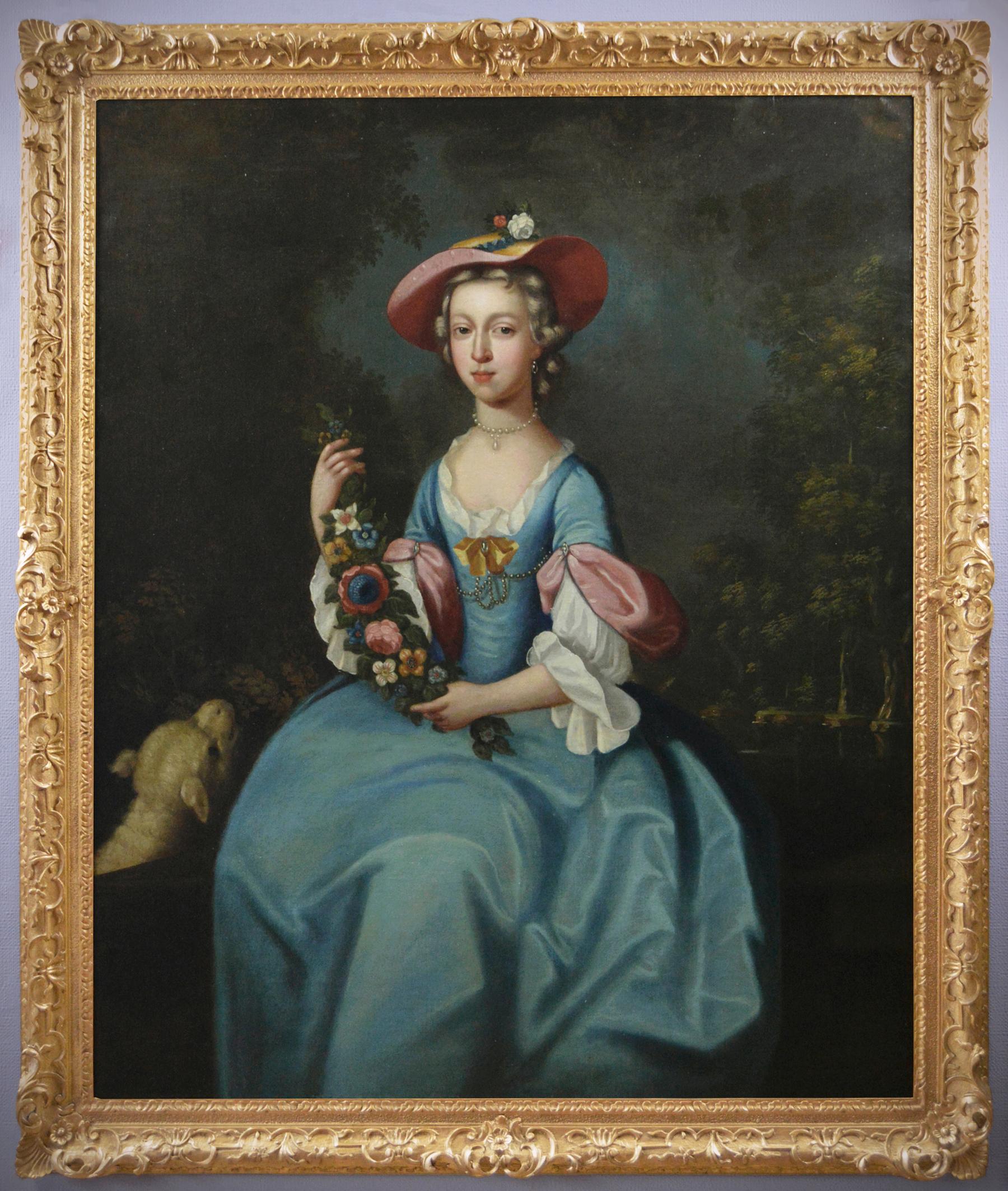 Arthur Pond Portrait Painting - 18th Century large scale portrait oil painting of a lady with a lamb
