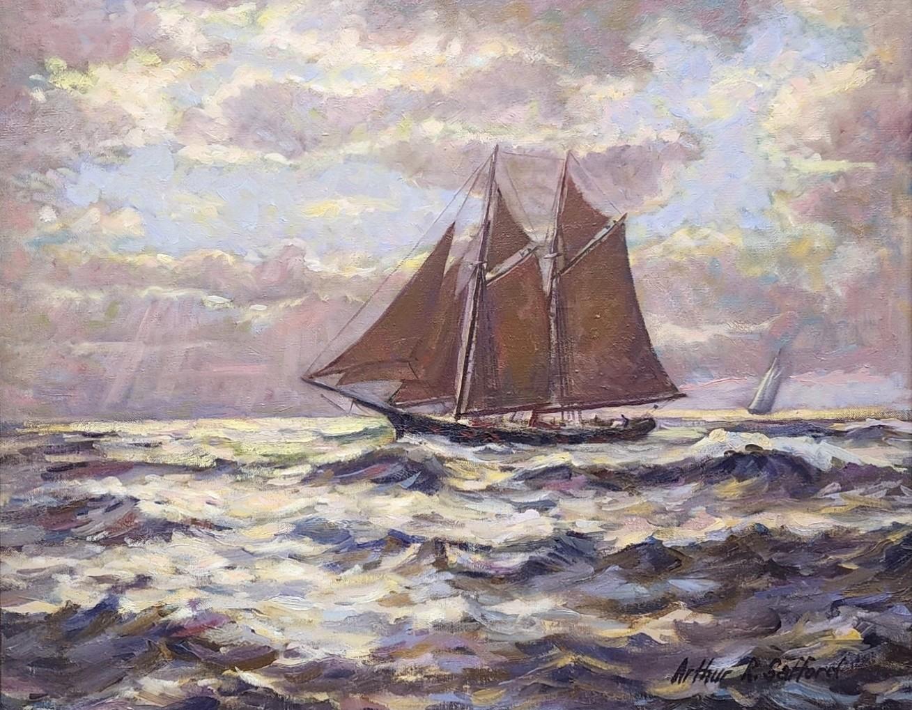 After The Storm, Seascape, Nautical, Maritime, Sailing Ships, Boston Artist - Painting by Arthur R. Safford