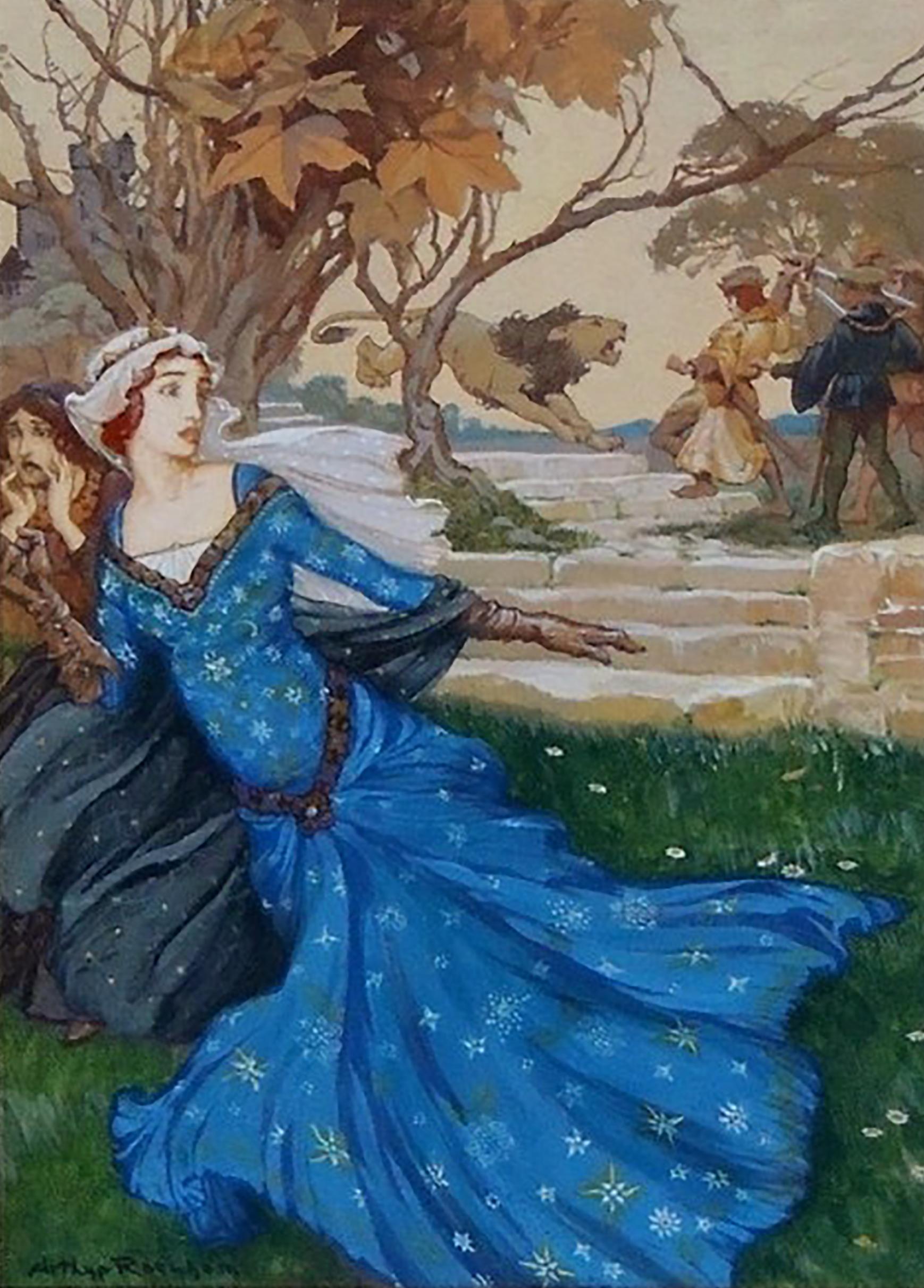 Guinevere Rescued by La Cote Male Taile - Painting by Arthur Rackham