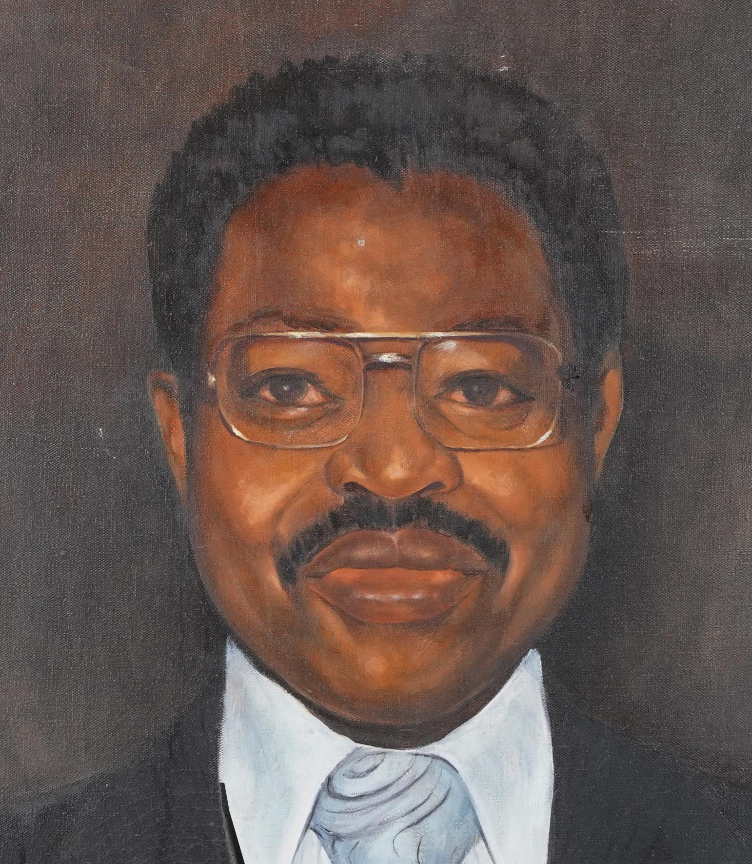 Vintage American Modernist Black Male Portrait Signed Oil Painting - Brown Portrait Painting by Arthur Roland