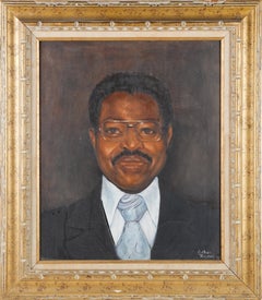 Vintage American Modernist Black Male Portrait Signed Oil Painting
