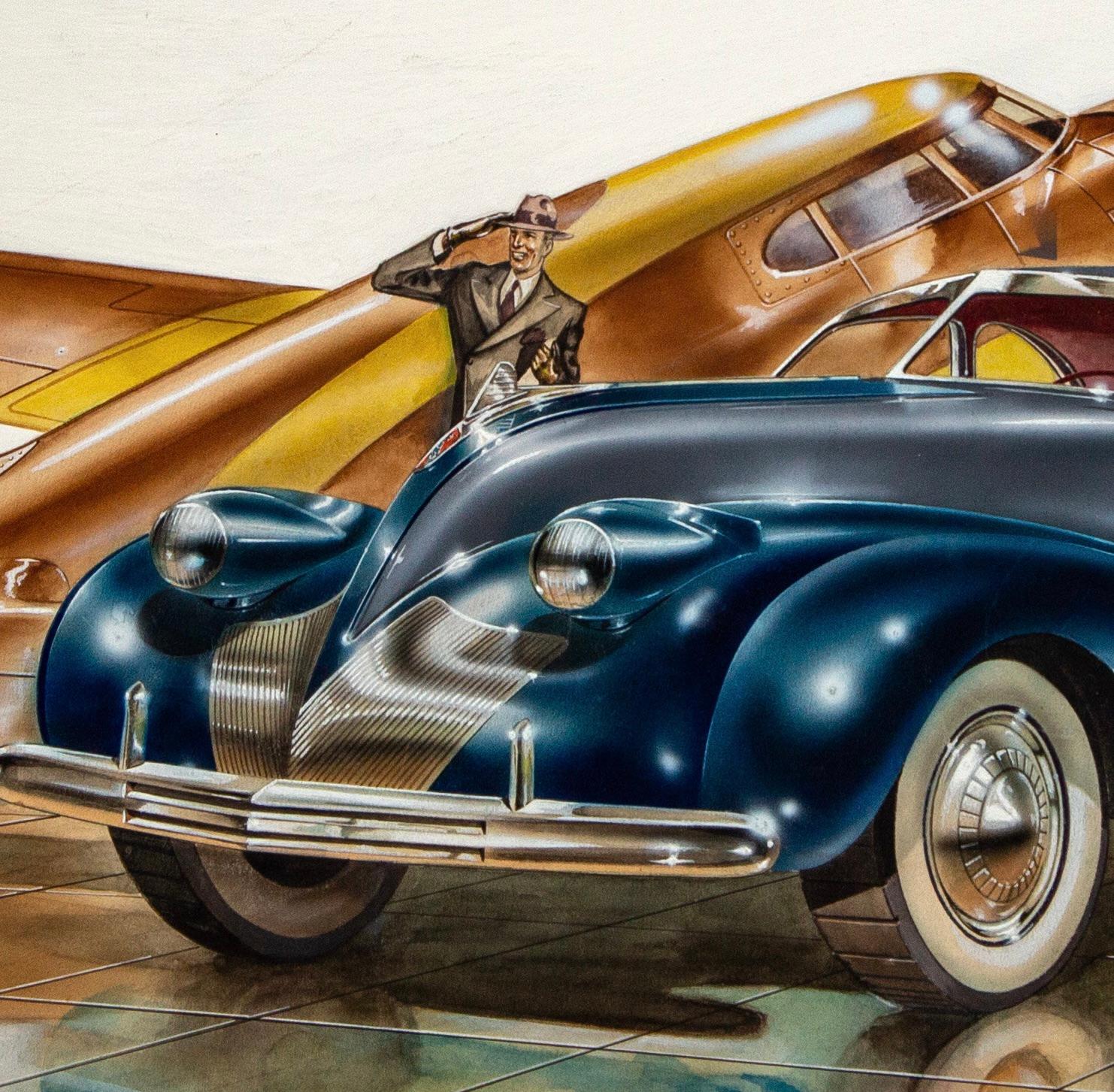“Concept Buick and Plane” American Art Deco 20th Century Modernism Machine Age - Painting by Arthur Rosenman Ross
