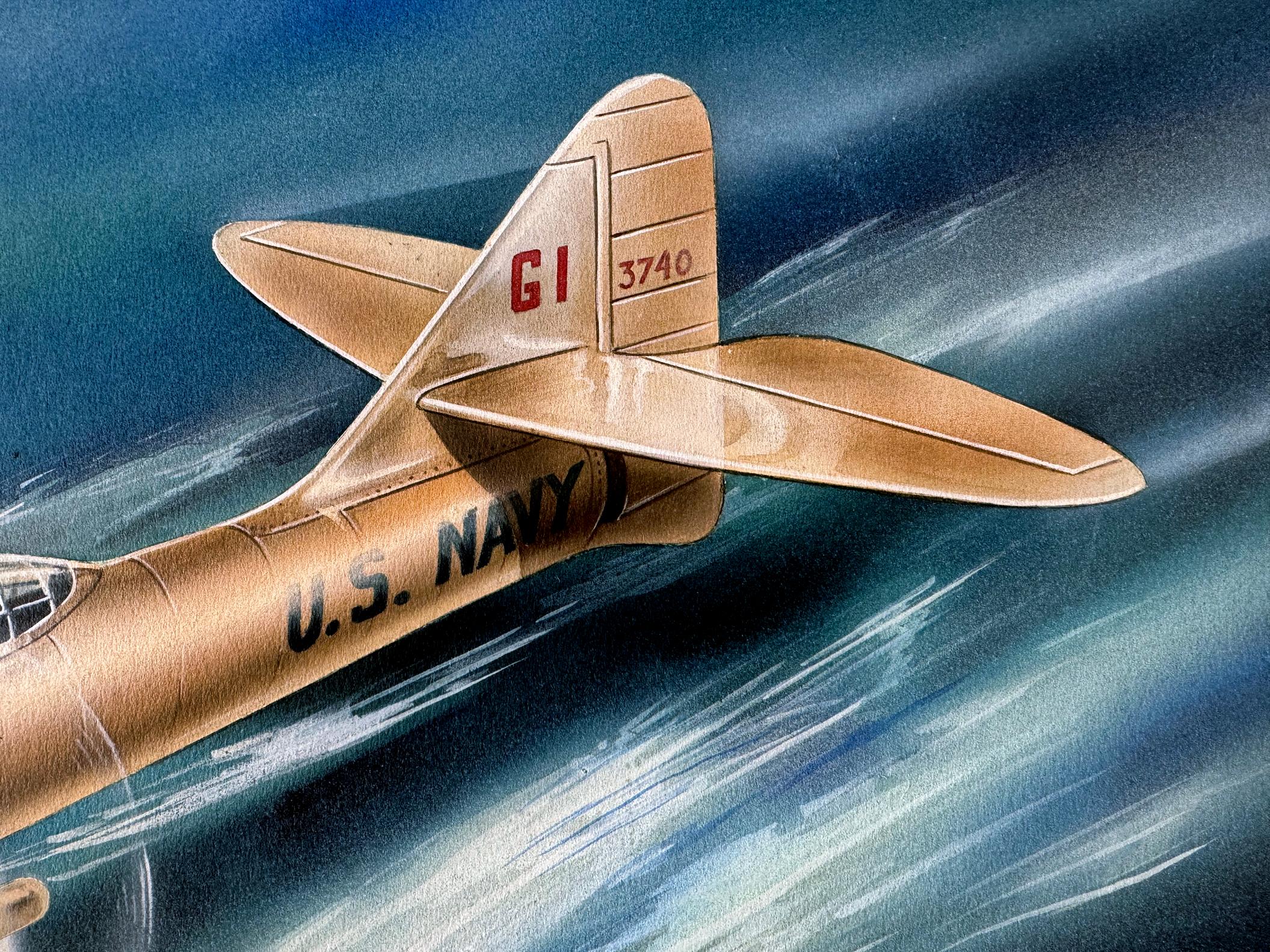 Avion de mer Art déco - Aviation Art Design - Bleu Still-Life Painting par  Arthur Rosenman Ross