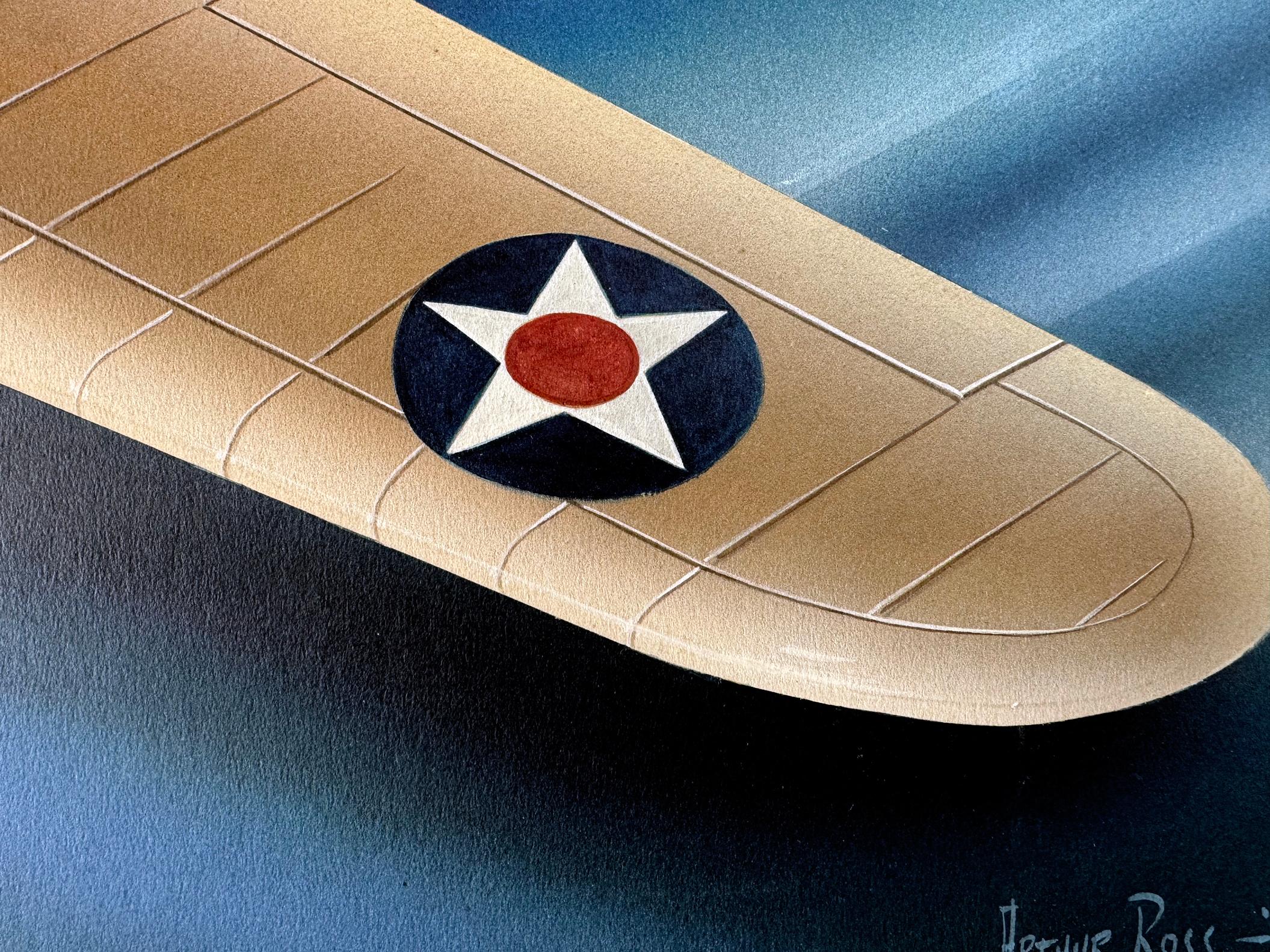 L'illustration Art déco d'un hydravion de la Seconde Guerre mondiale, vue avec les yeux d'aujourd'hui, est élégante, stupéfiante et kitsch. L'œuvre est étonnamment en très bon, voire en excellent état pour son âge, et combinée à sa grande taille...