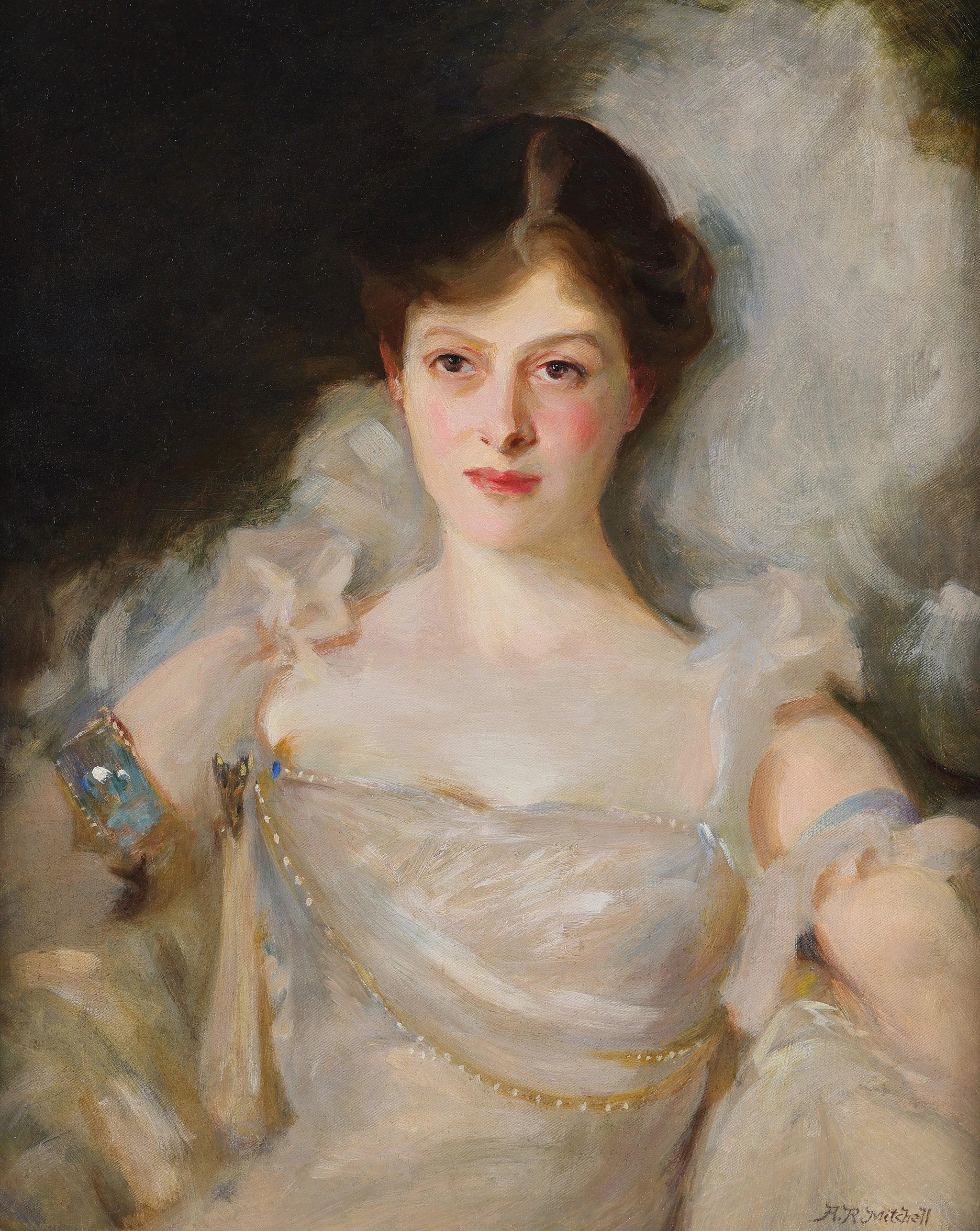 Una bella dama de blanco - Painting de Arthur Roy Mitchell