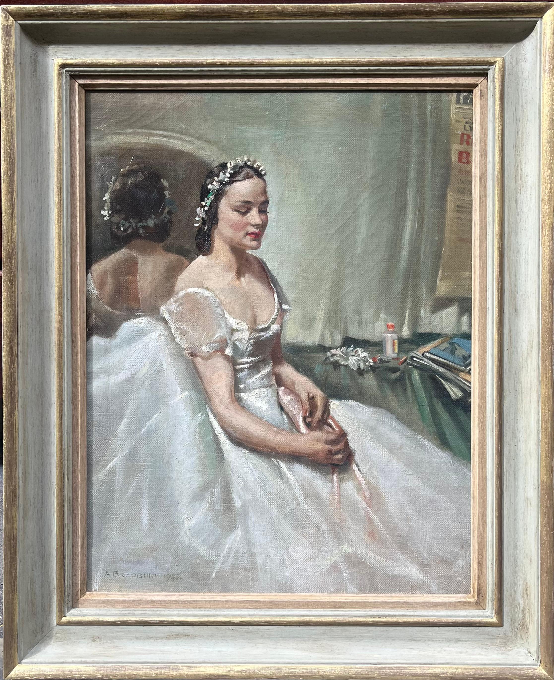 Arthur Royce Bradbury
Ballerina
1892-1977
Oil on canvas, signed and dated '1942' lower left
Image Size: 14 x 18 inches (35.8 x 45.5 cm)
Hand-carved contemporary style frame

This painting’s subject matter is simple and quotidian - a ballet dancer