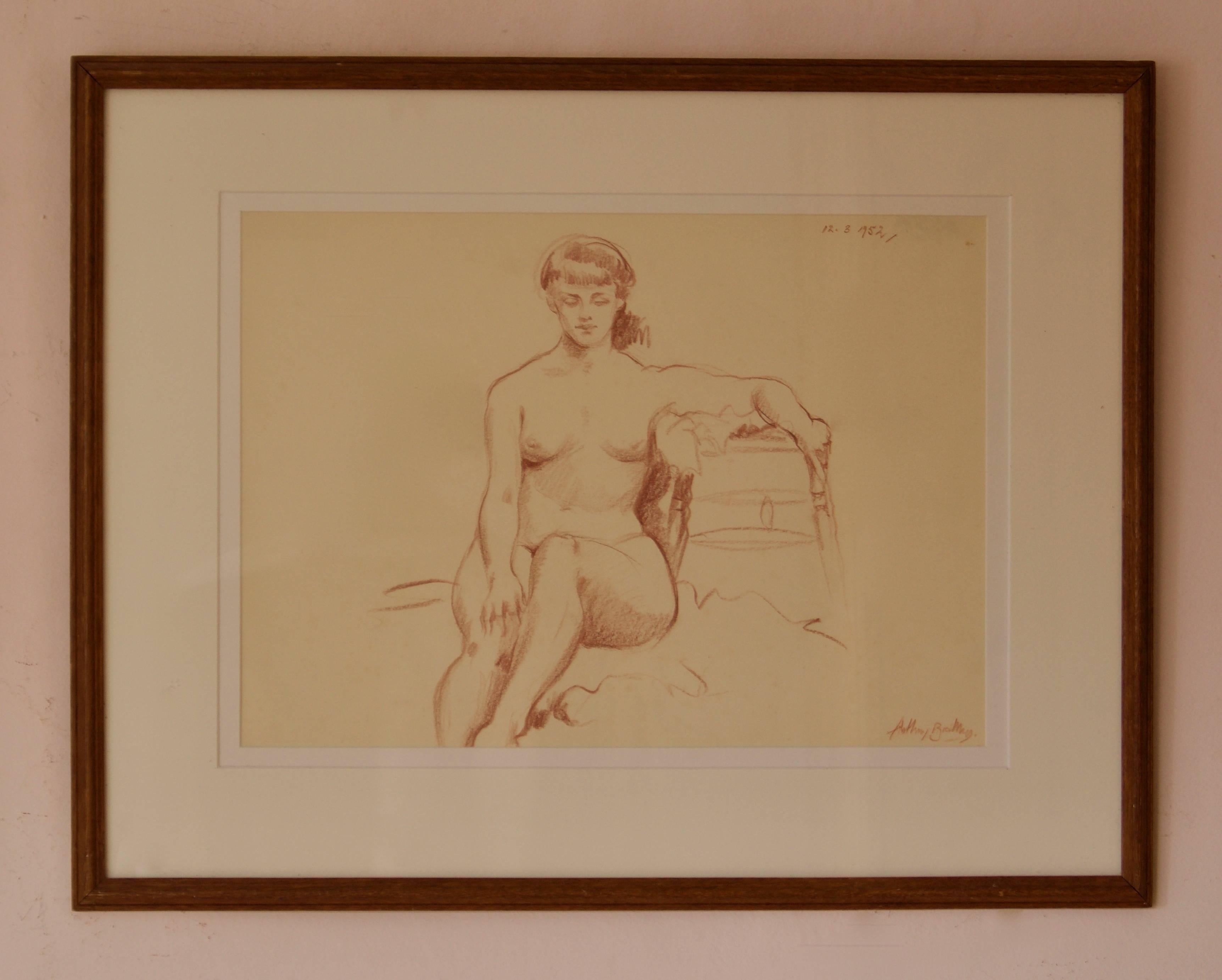 Helen - Bleistift Figurative nackte Dame aus der Mitte des 20. Jahrhunderts von Arthur Royce Bradbury im Angebot 1