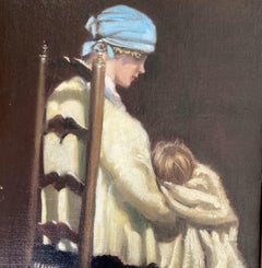 Mother and Child (Framed Early 20th Century Figurative Portrait Painting)