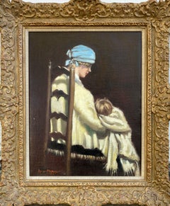 Mère et enfant (peinture de portrait figuratif encadrée du début du 20e siècle)