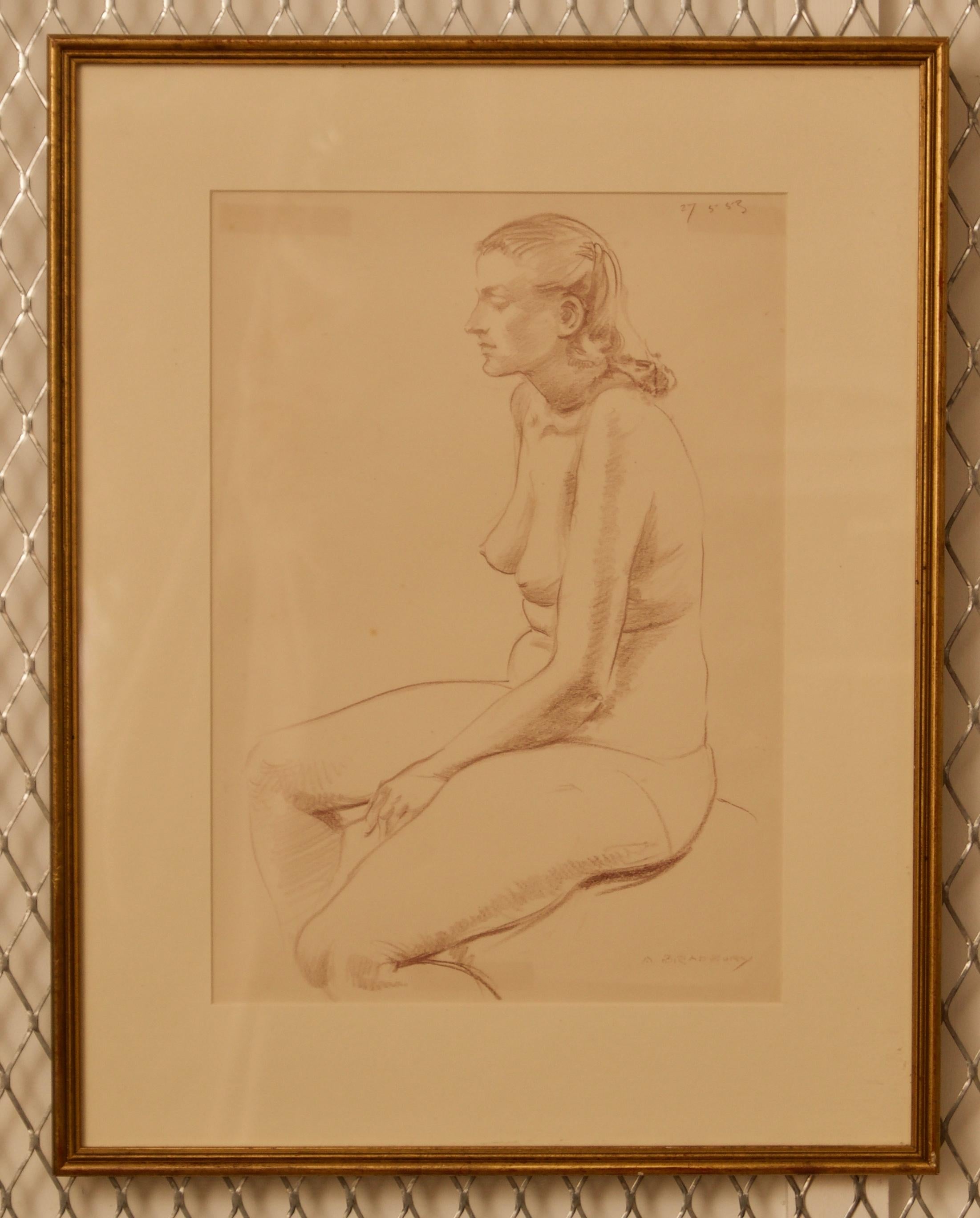 Nude Frau Stillleben - Bleistift Figuratives Stillleben einer nackten Dame von A. Bradbury – Painting von Arthur Royce Bradbury