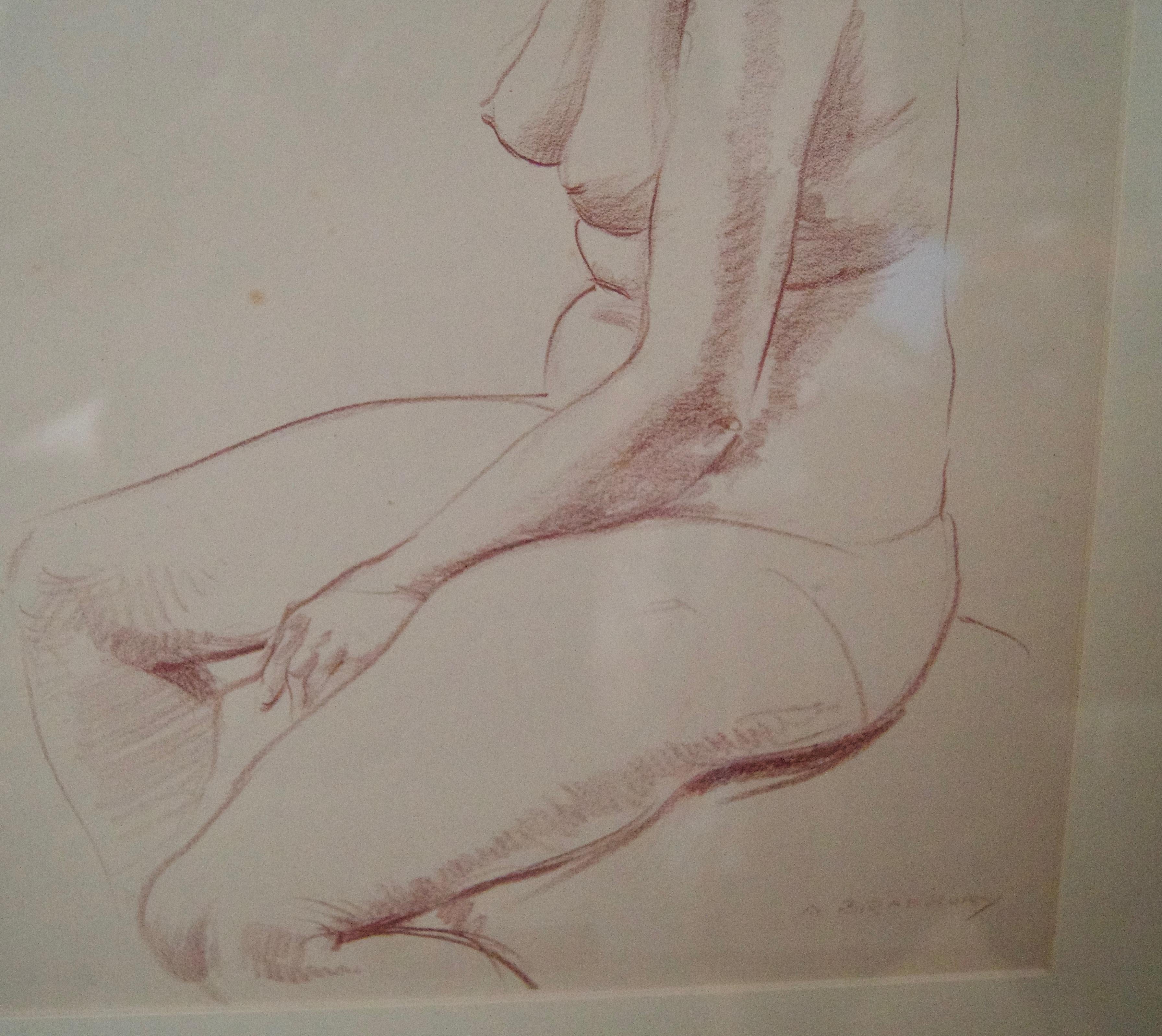 Nude Frau Stillleben - Bleistift Figuratives Stillleben einer nackten Dame von A. Bradbury (Braun), Nude Painting, von Arthur Royce Bradbury