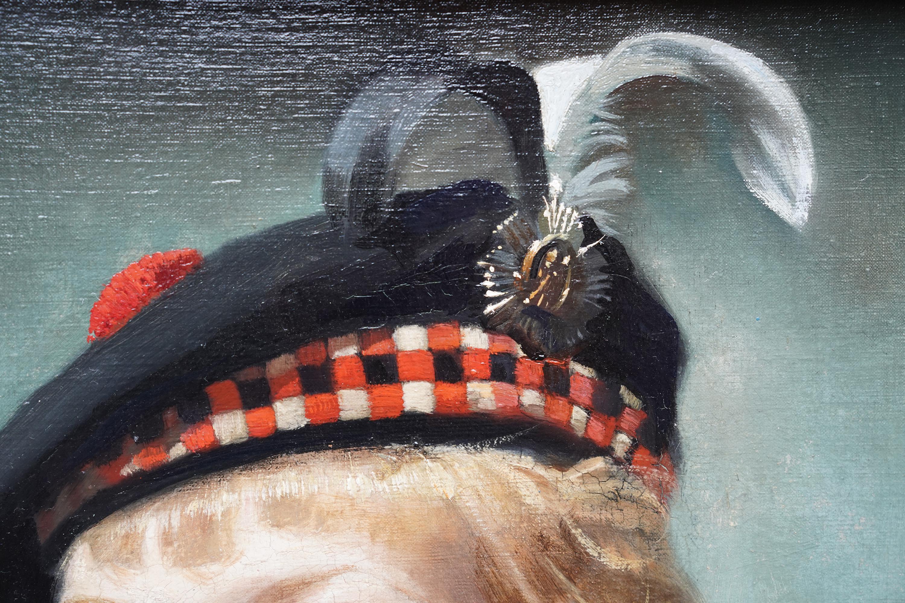 Retrato de una chica escocesa - Pintura al óleo de arte escocés de 1940 Sombrero de Glengarry en venta 2