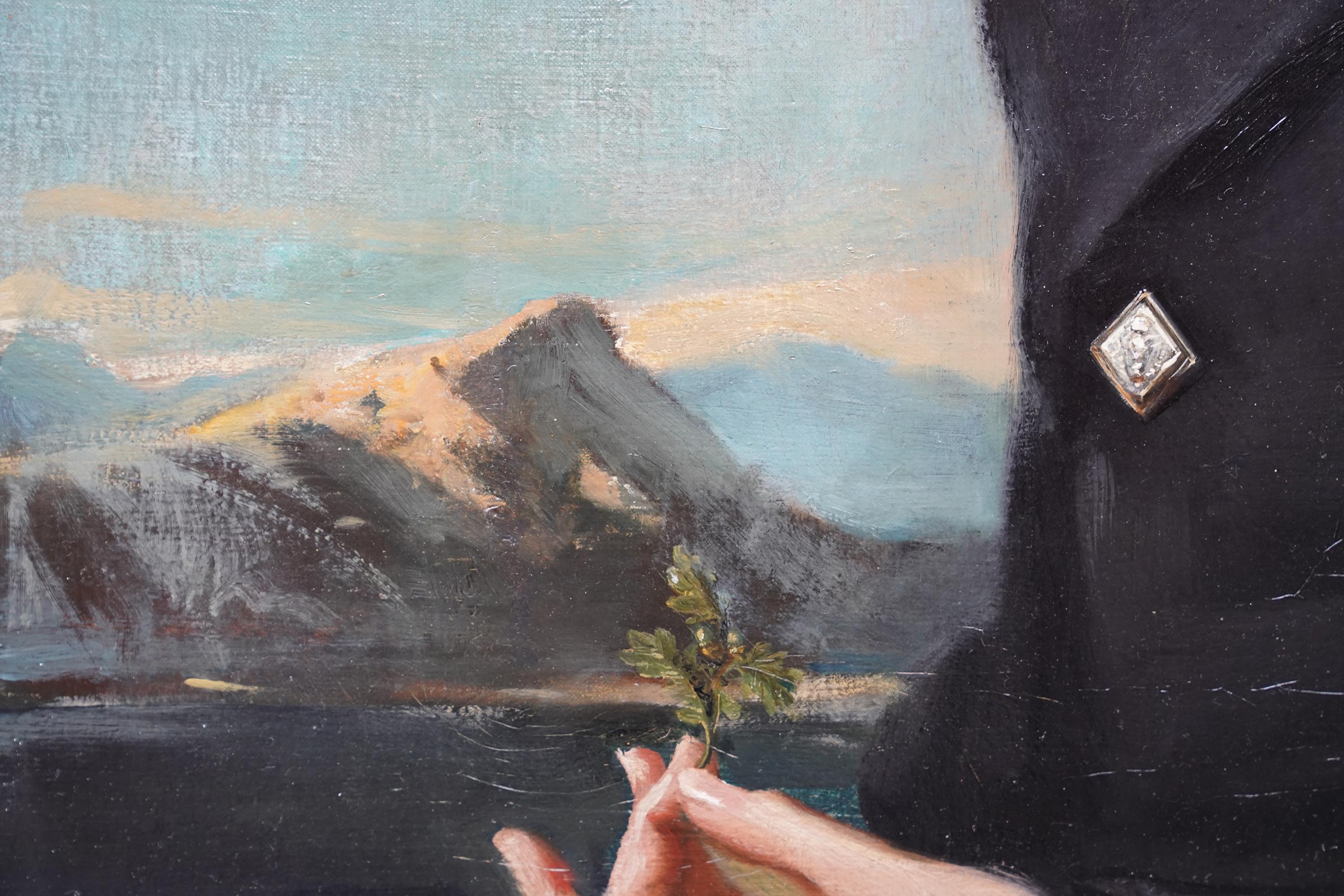 Retrato de una chica escocesa - Pintura al óleo de arte escocés de 1940 Sombrero de Glengarry en venta 3