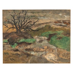 American WPA Oil painting High Desert Landscape Pacific Northwest Oregon