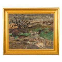 American WPA Oil painting High Desert Landscape Pacific Northwest Oregon