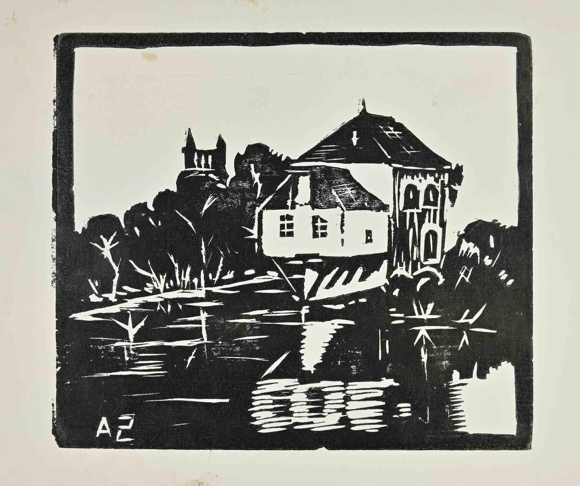 Houses - Etching by Arthur Sahlen - Early 20th century