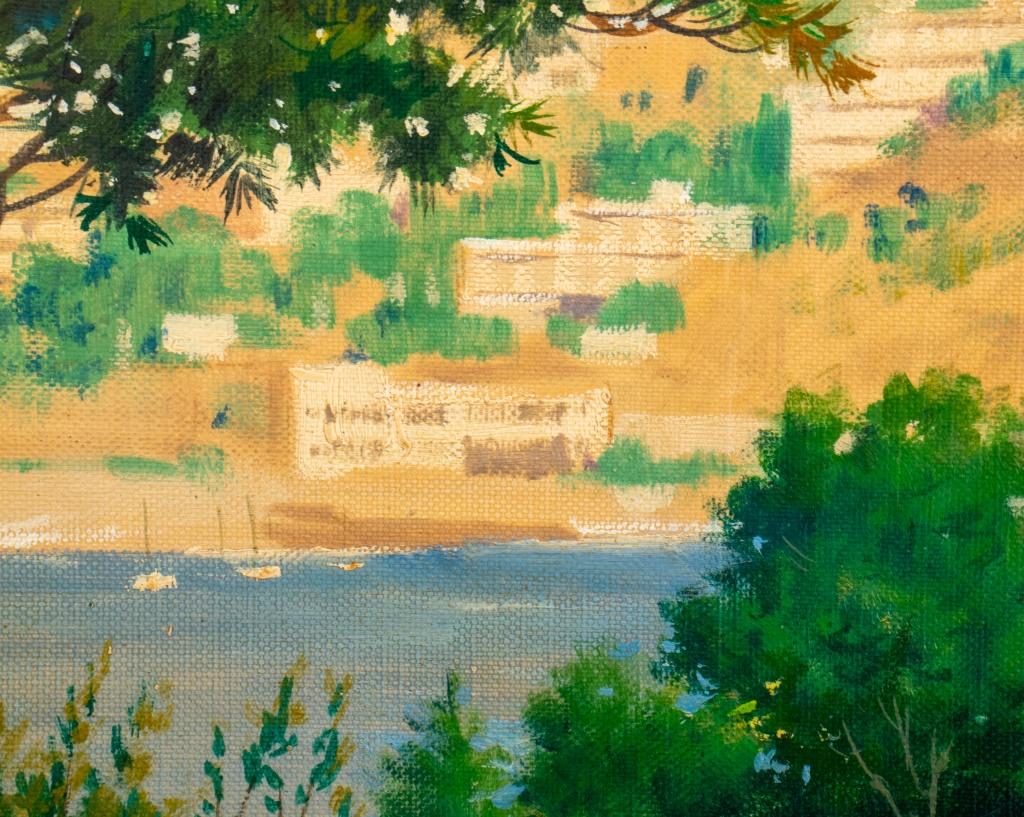 Arthur Sarnoff Grecian Landscape Acrylic on Canvas In Good Condition For Sale In New York, NY