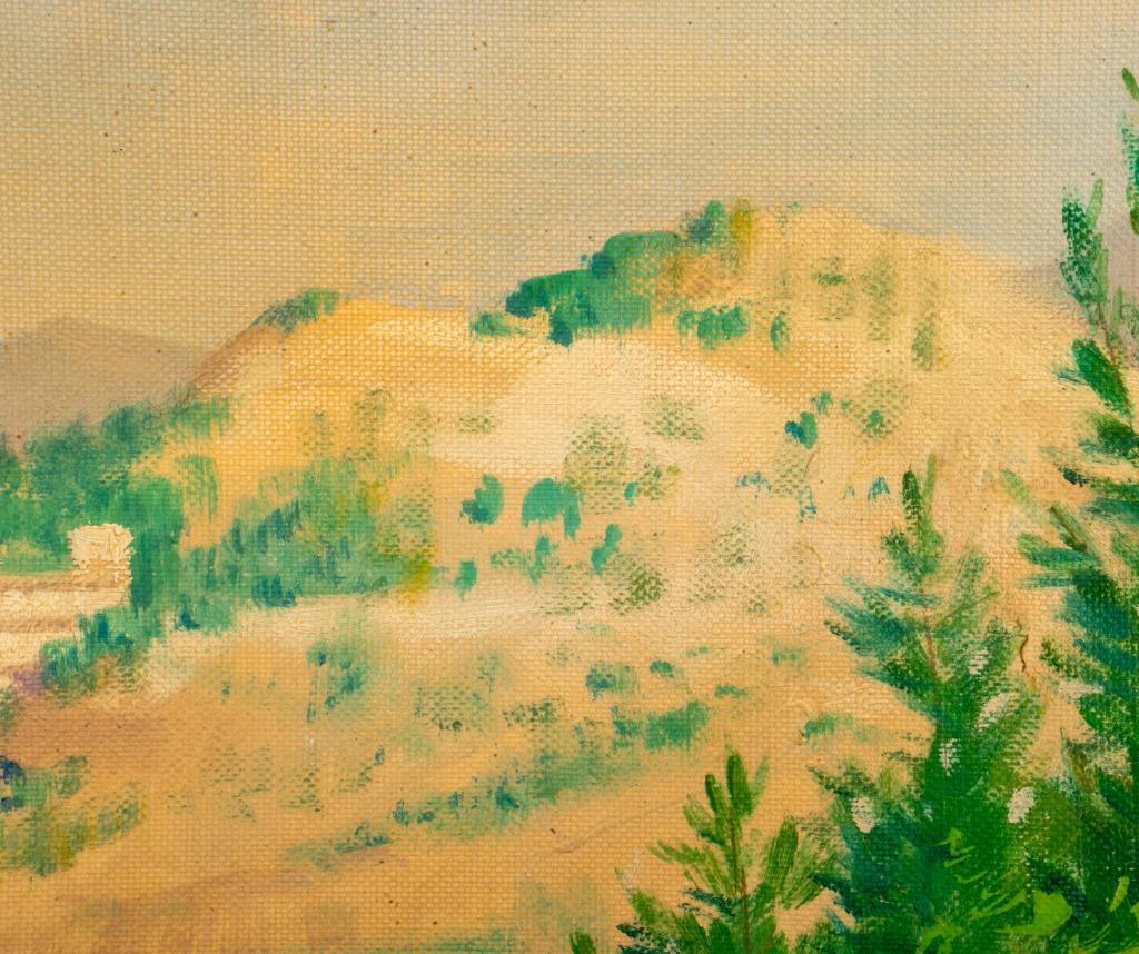 20th Century Arthur Sarnoff Grecian Landscape Acrylic on Canvas For Sale