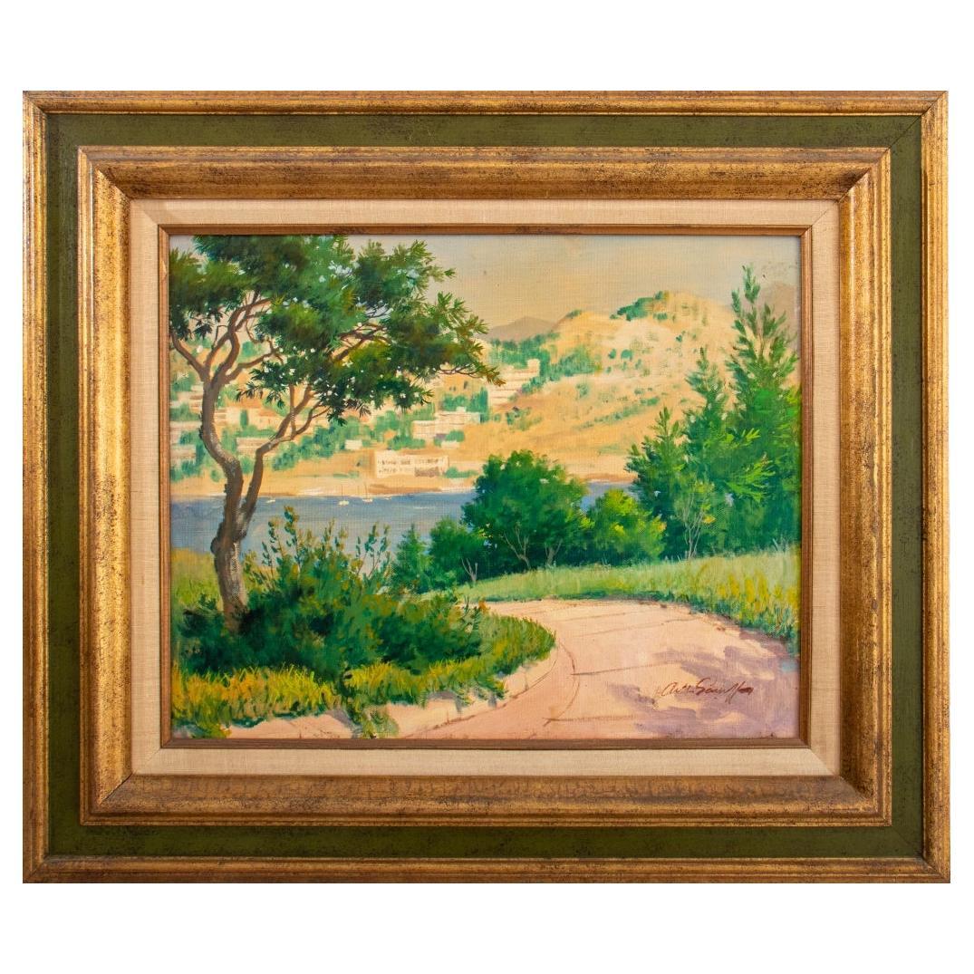 Arthur Sarnoff Grecian Landscape Acrylic on Canvas For Sale