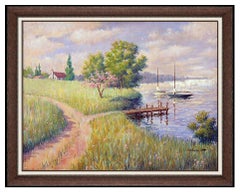 Arthur Sarnoff Oil Painting On Canvas Sailboats Seascape Signed Illustration Art