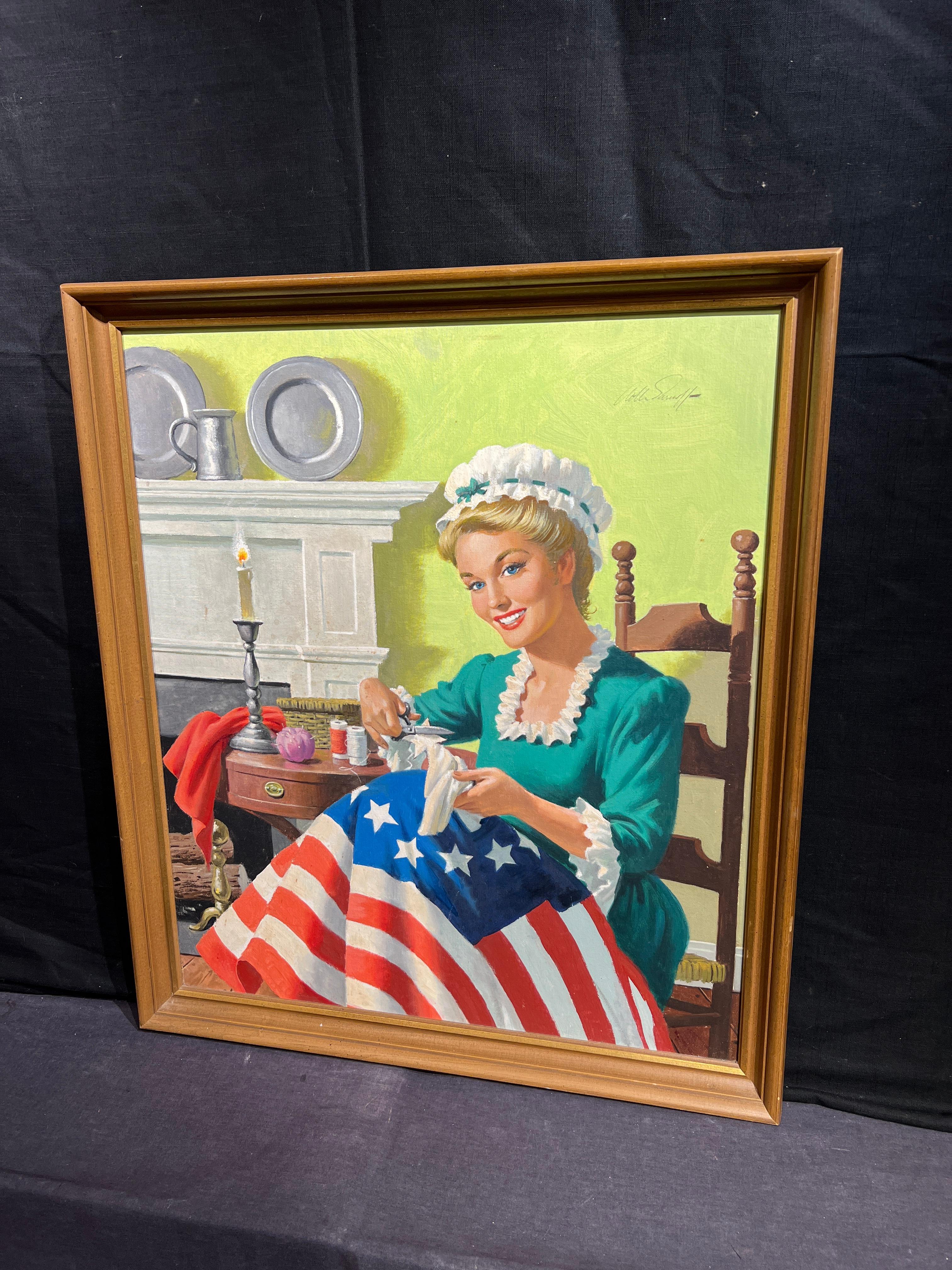 Preparando la Bandera, la Chica Dorada de América de 1784 - Painting moderno estadounidense de Arthur Sarnoff