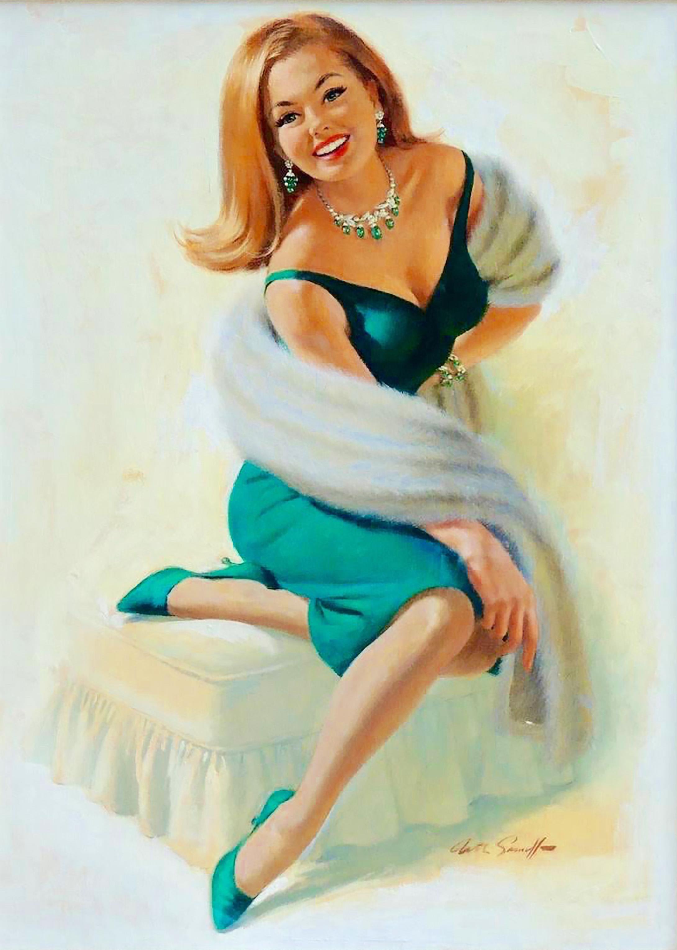 Woman in Green Dress - Painting by Arthur Sarnoff